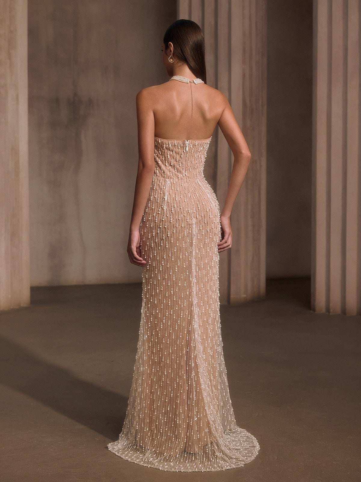 Lelyxyn Strapless Pearl Fringe Chain Maxi Dress - Image 6