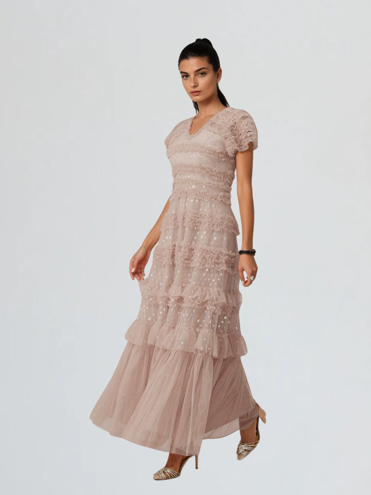 Ligandix Puff Sleeve Sequin Mesh Maxi Dress - Image 2