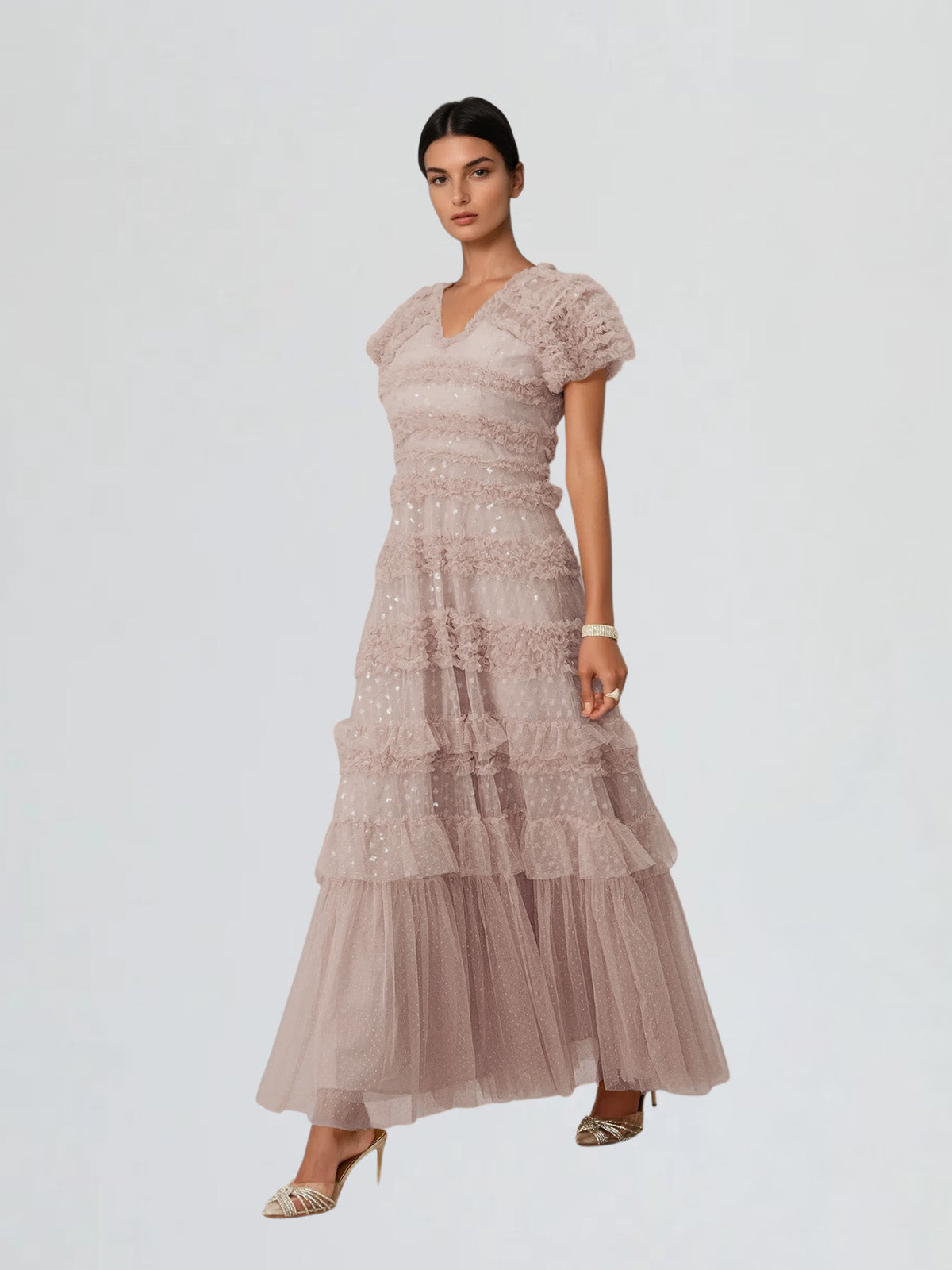 Ligandix Puff Sleeve Sequin Mesh Maxi Dress - Image 3