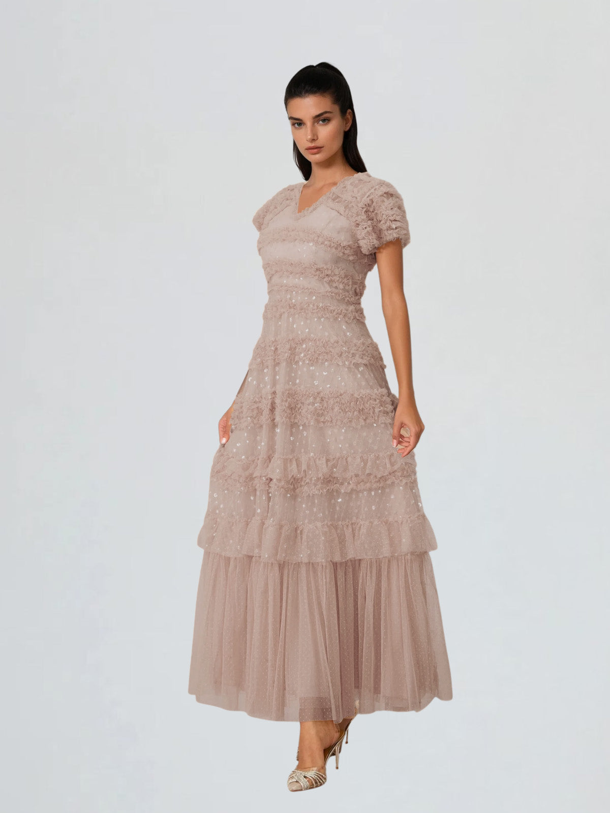 Ligandix Puff Sleeve Sequin Mesh Maxi Dress - Image 4