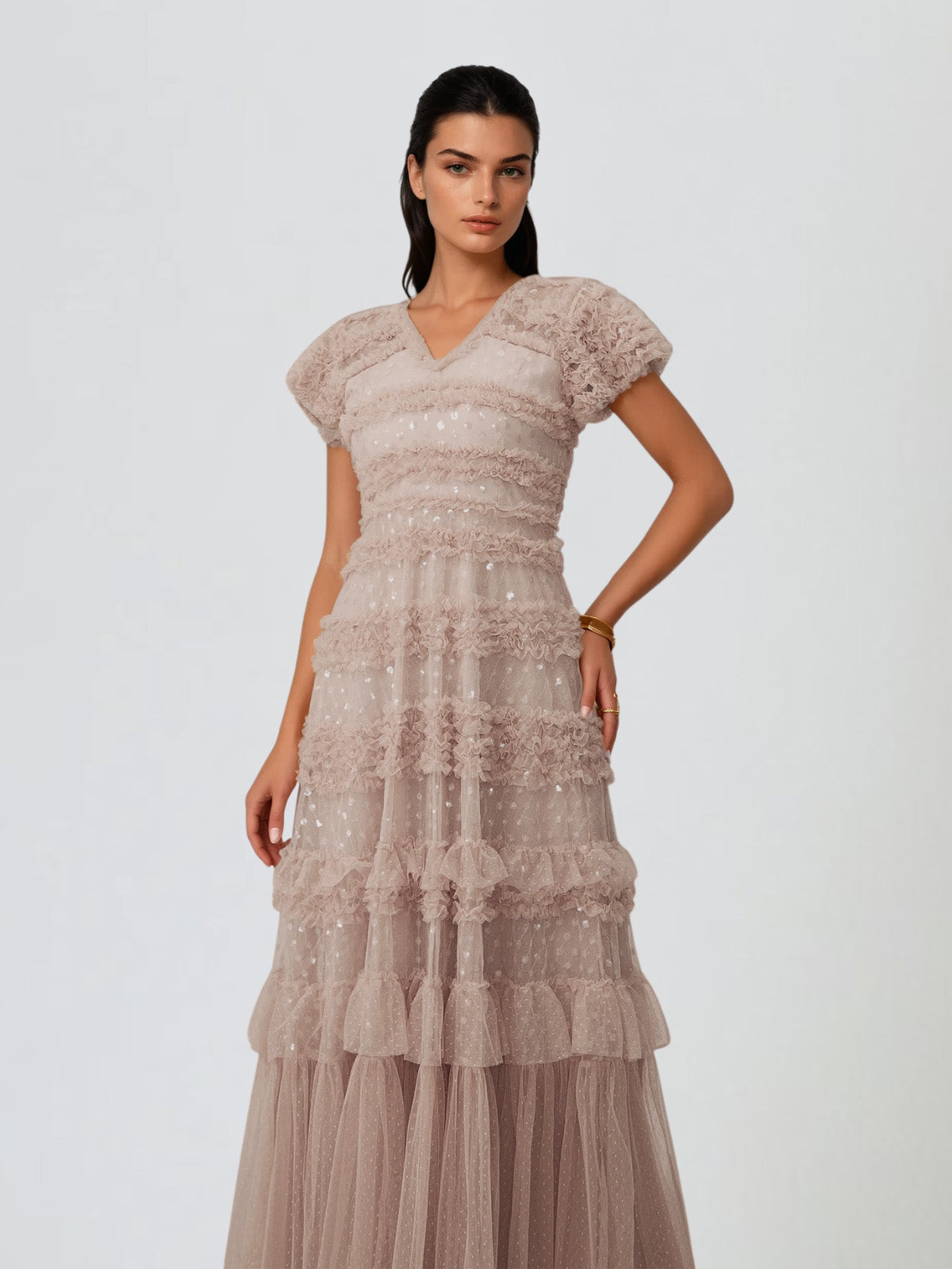 Ligandix Puff Sleeve Sequin Mesh Maxi Dress - Image 5