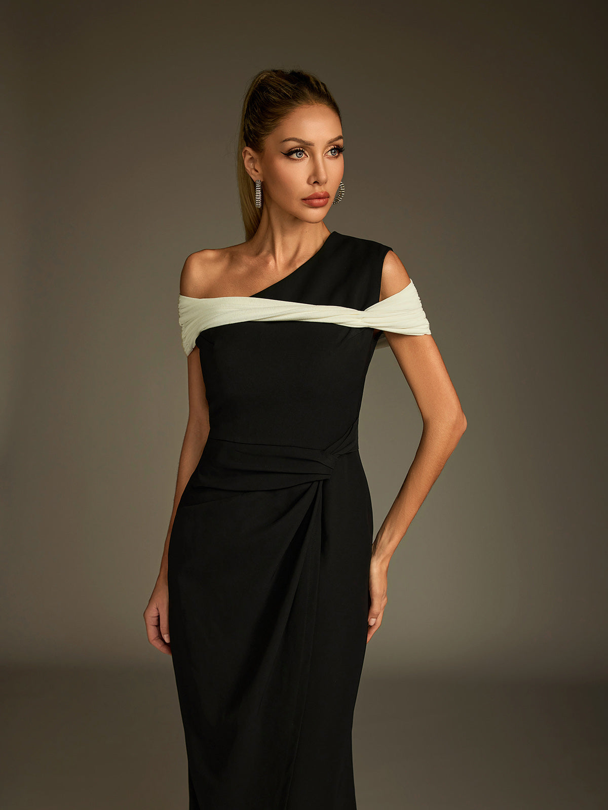 Luigi One Shoulder Twisted Midi Dress - Image 3