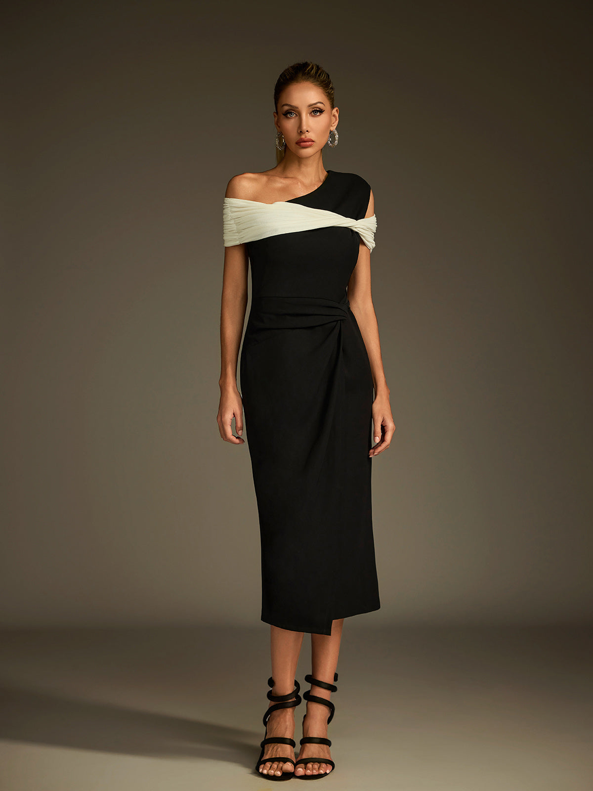 Luigi One Shoulder Twisted Midi Dress - Image 4