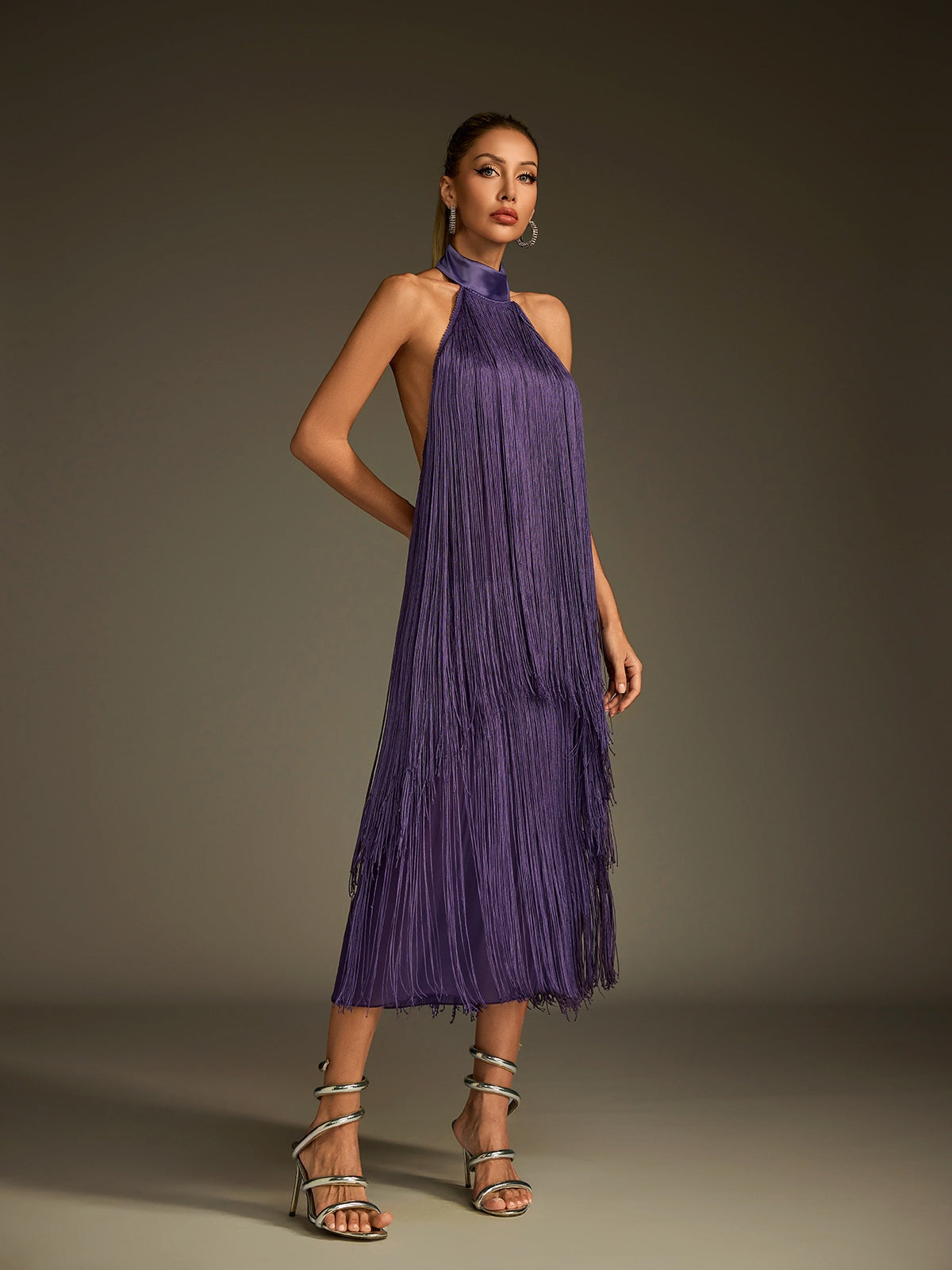 Lujayn Halterneck Fringe Midi Dress - Image 2