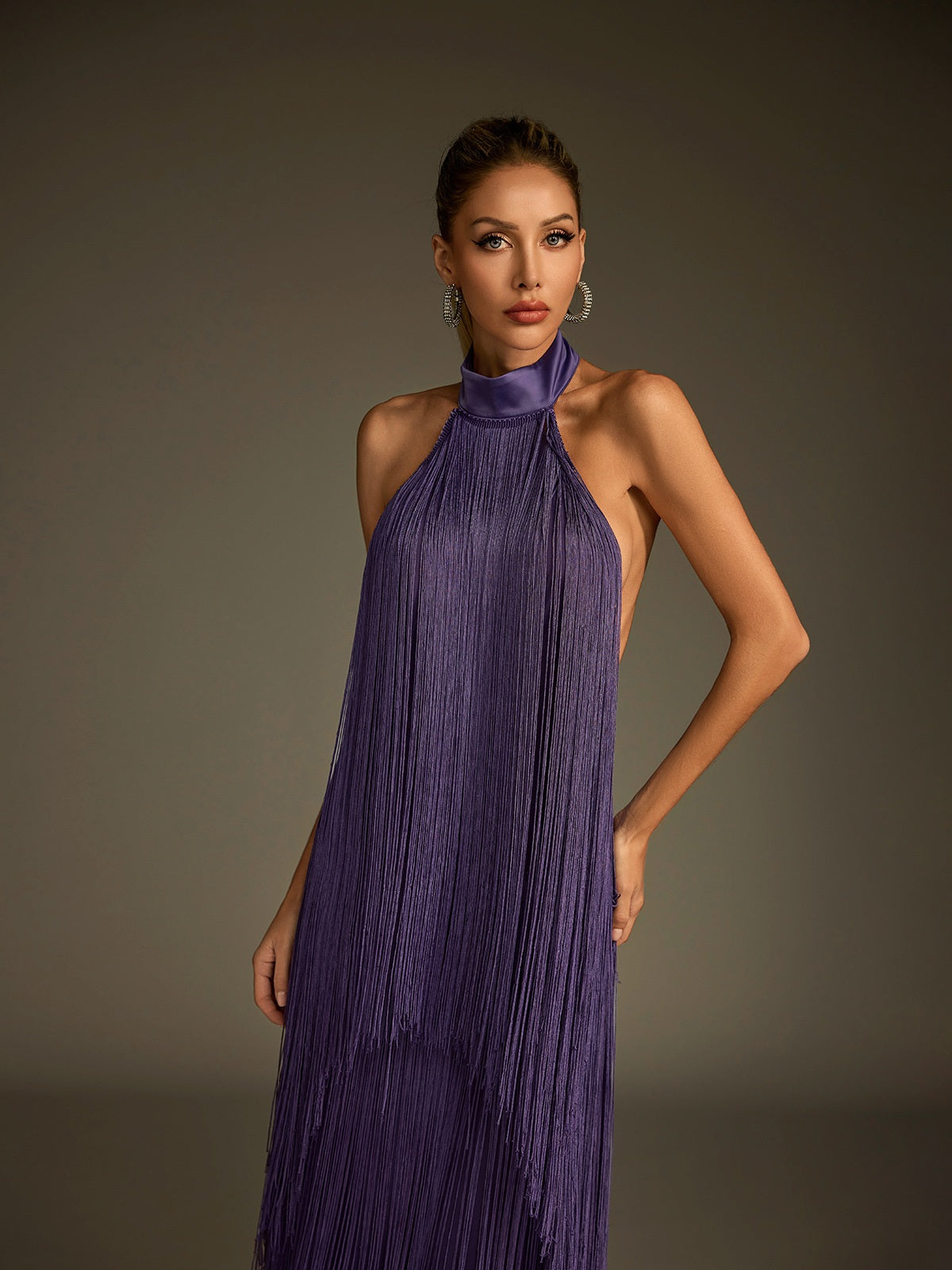Lujayn Halterneck Fringe Midi Dress - Image 3