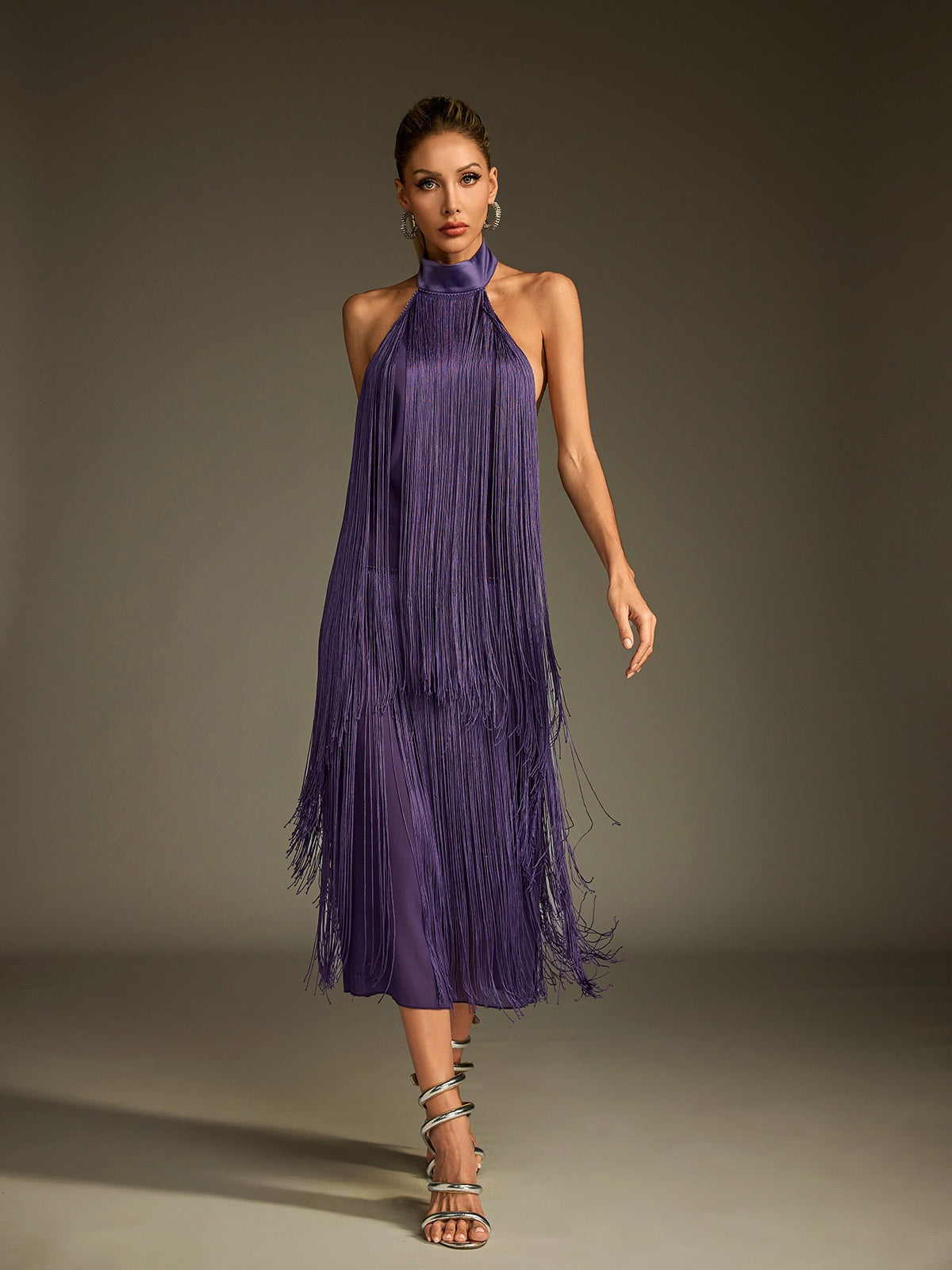 Lujayn Halterneck Fringe Midi Dress - Image 4