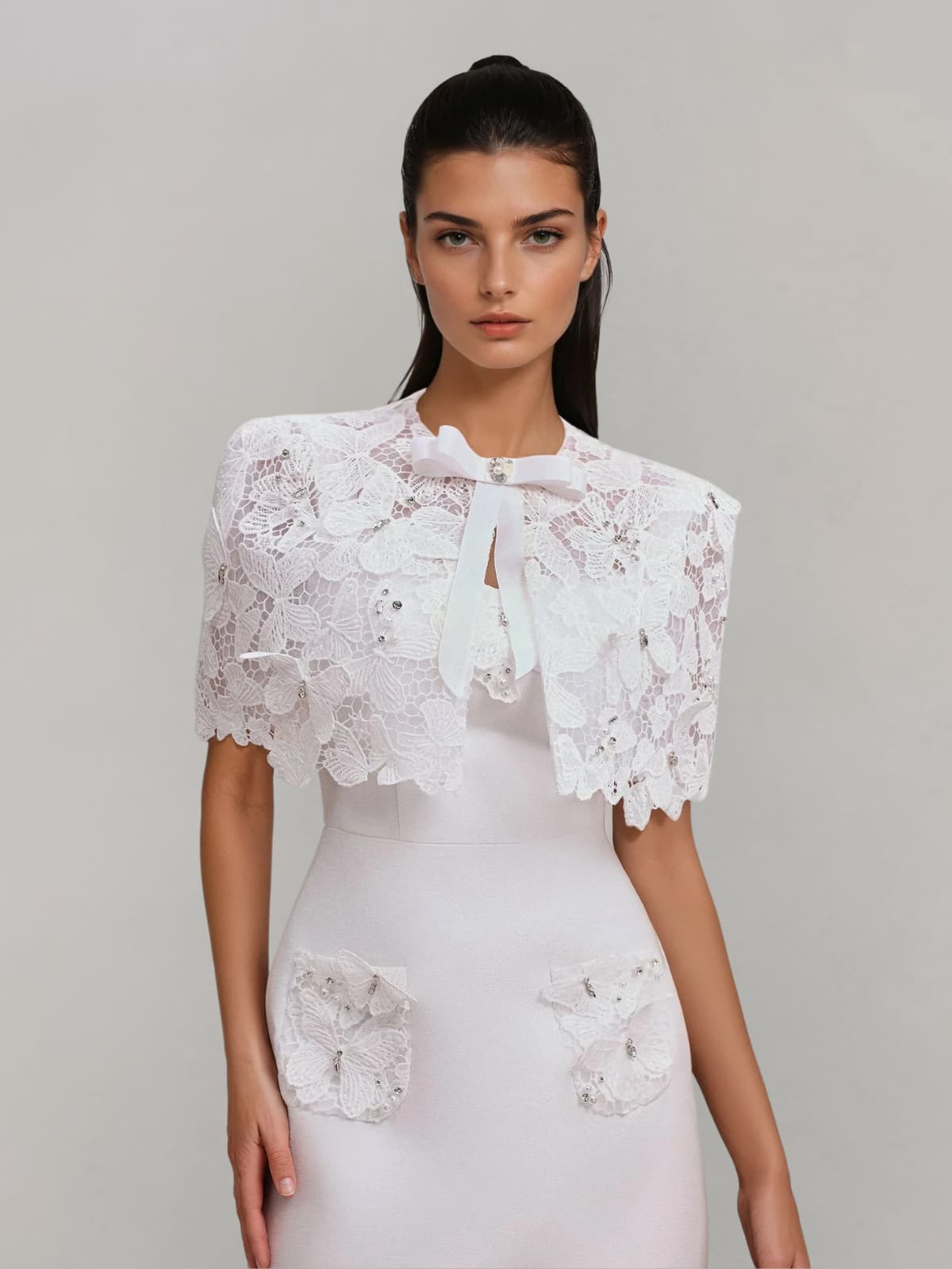 Lusev Cape Lace Butterfly Mini Dress - Image 2