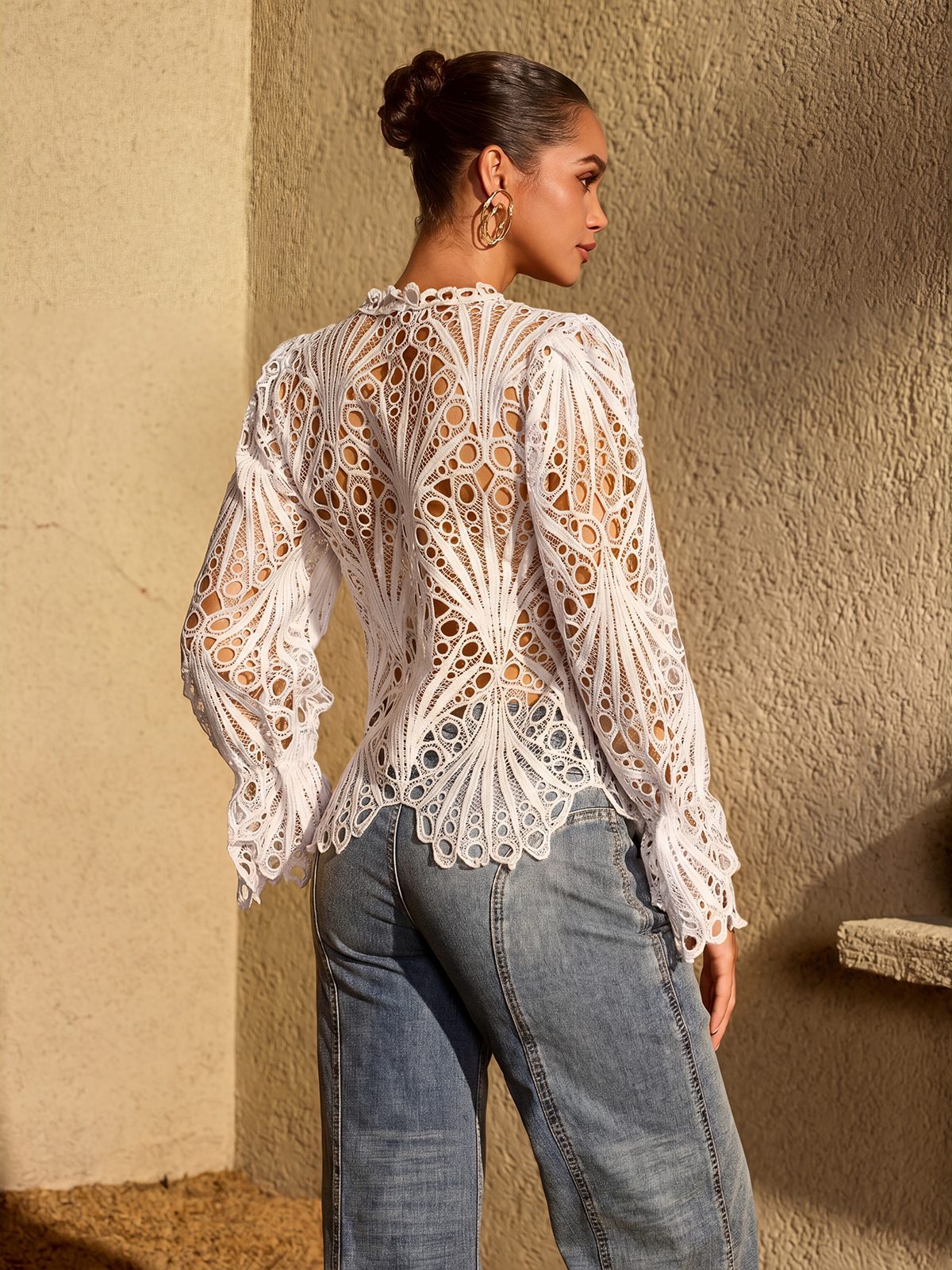 Lysendral Long Sleeve Crochet Top In White - Image 6
