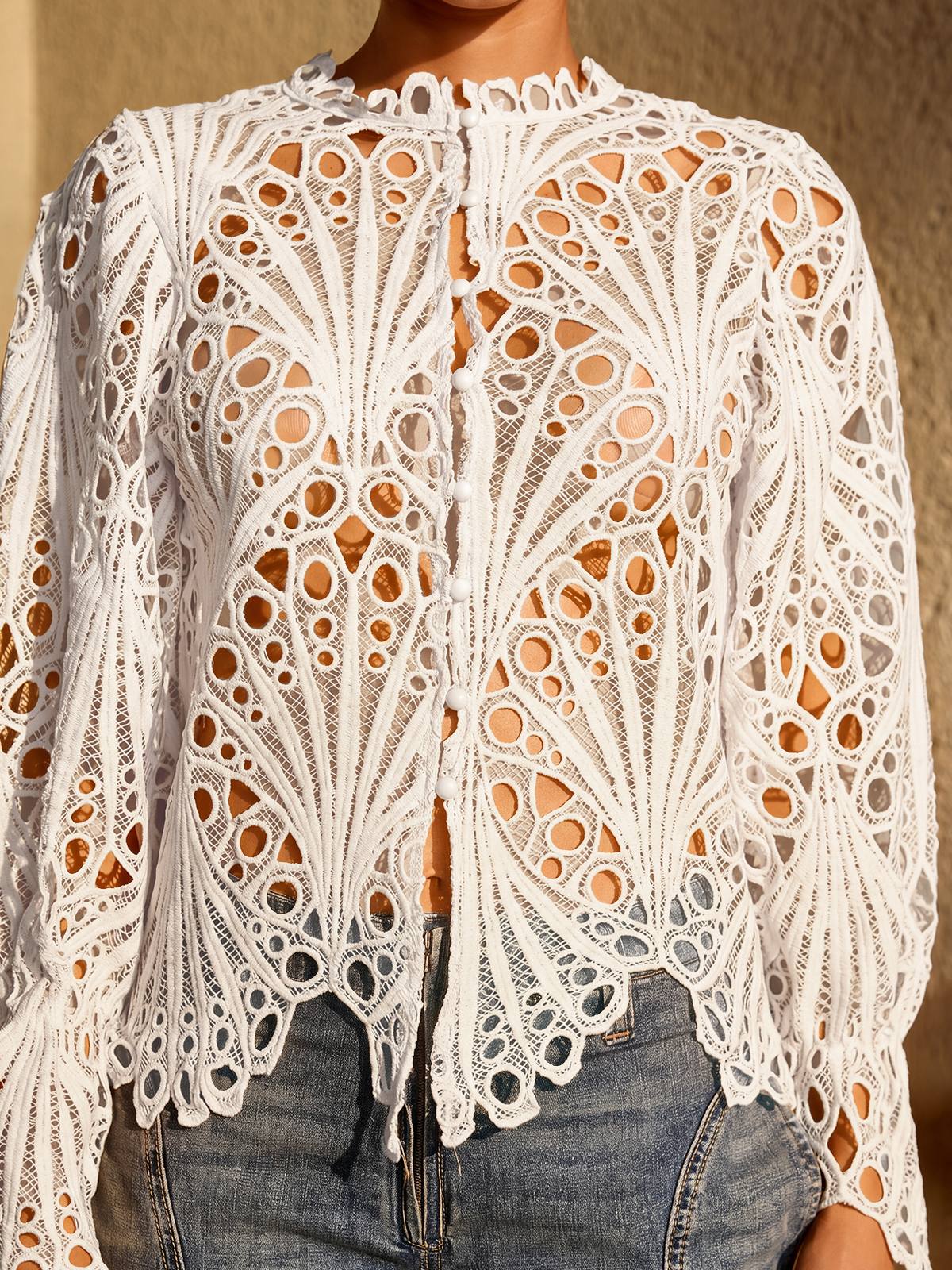 Lysendral Long Sleeve Crochet Top In White - Image 7