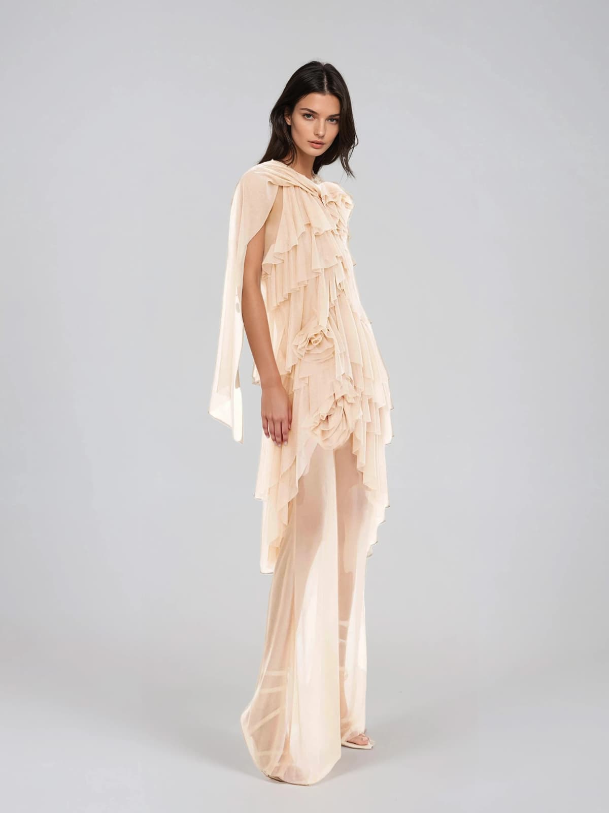Marnix Flower Mesh Ruffle Maxi Dress - Image 2