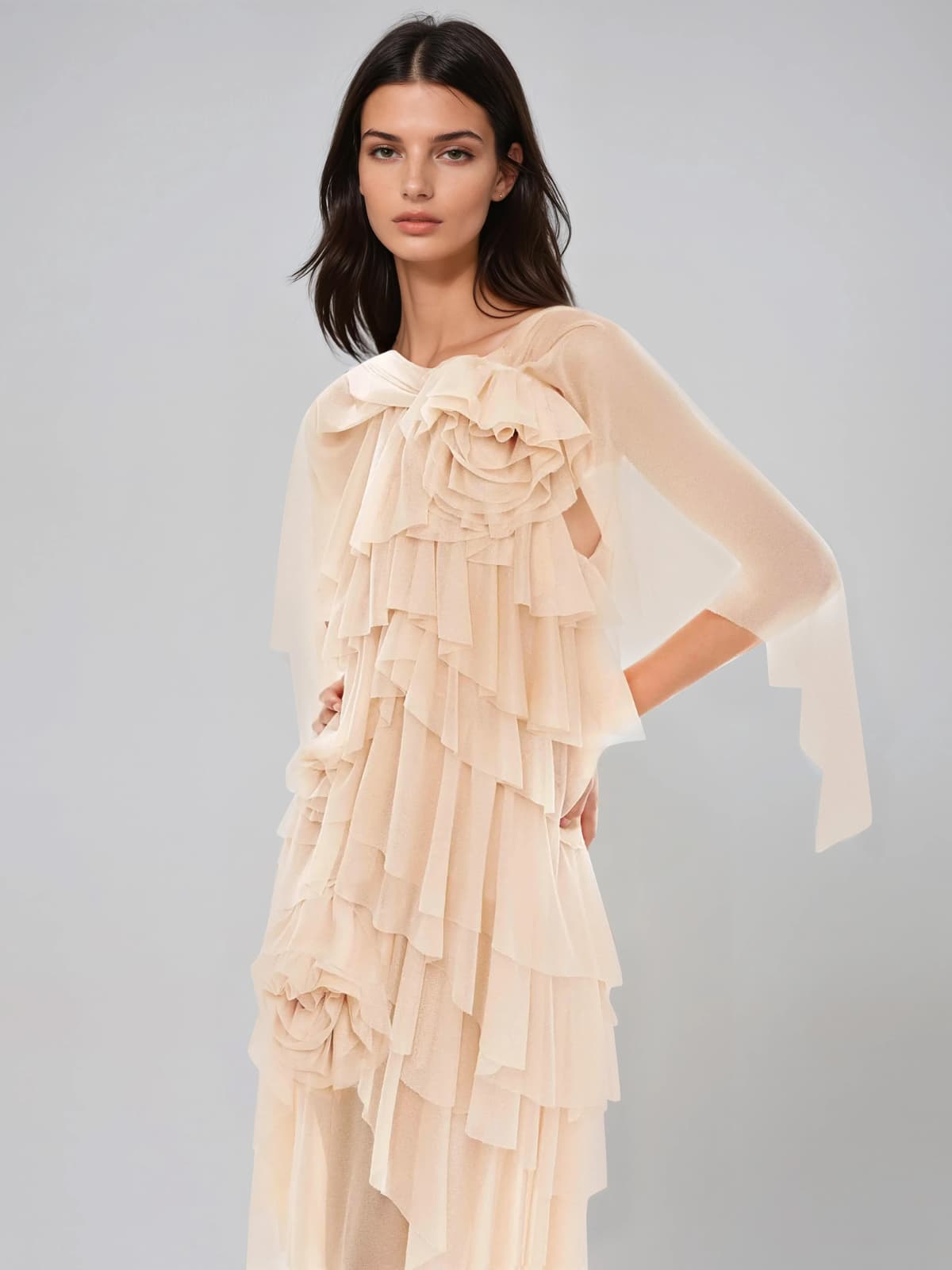 Marnix Flower Mesh Ruffle Maxi Dress - Image 3