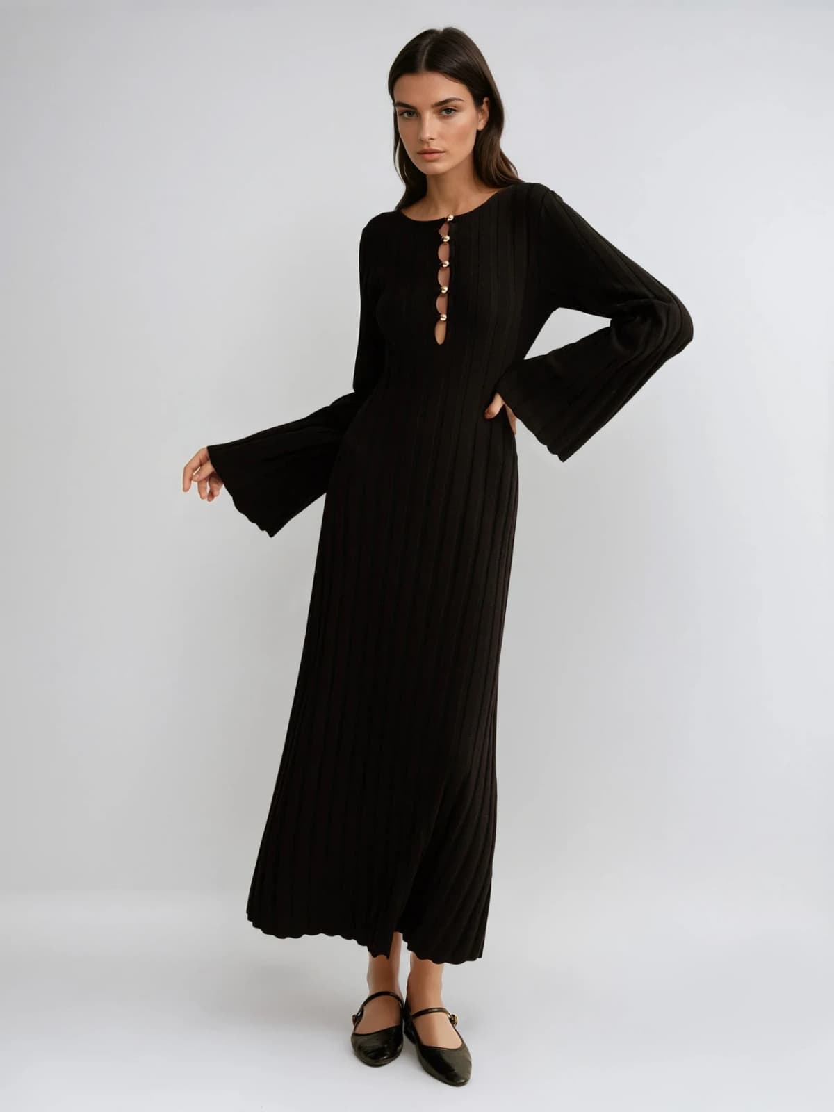 Mavora Bell Sleeve Knit Maxi Dress