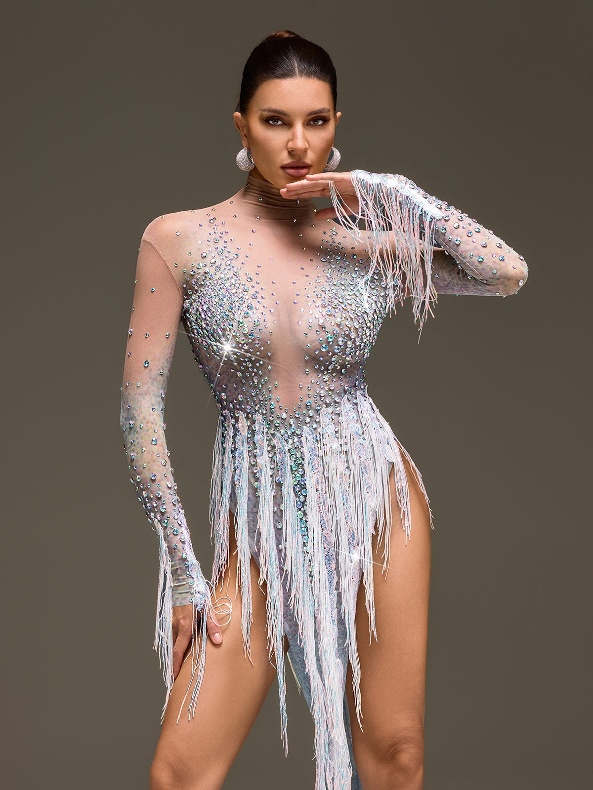 Morvayne Crystal Fringe Mesh Dress - Image 2