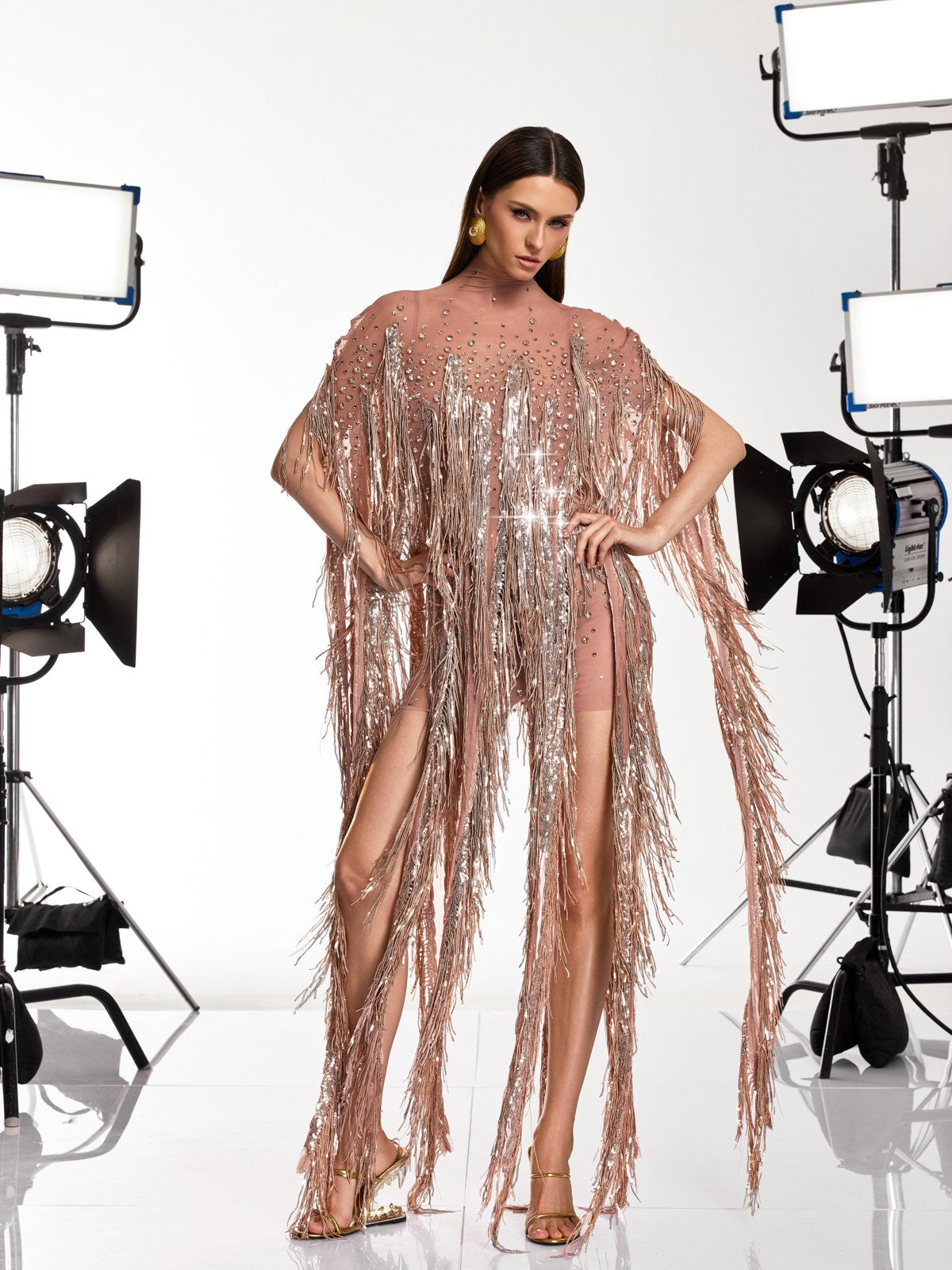 Morvek Fringe Sequin Crystal Mini Dress