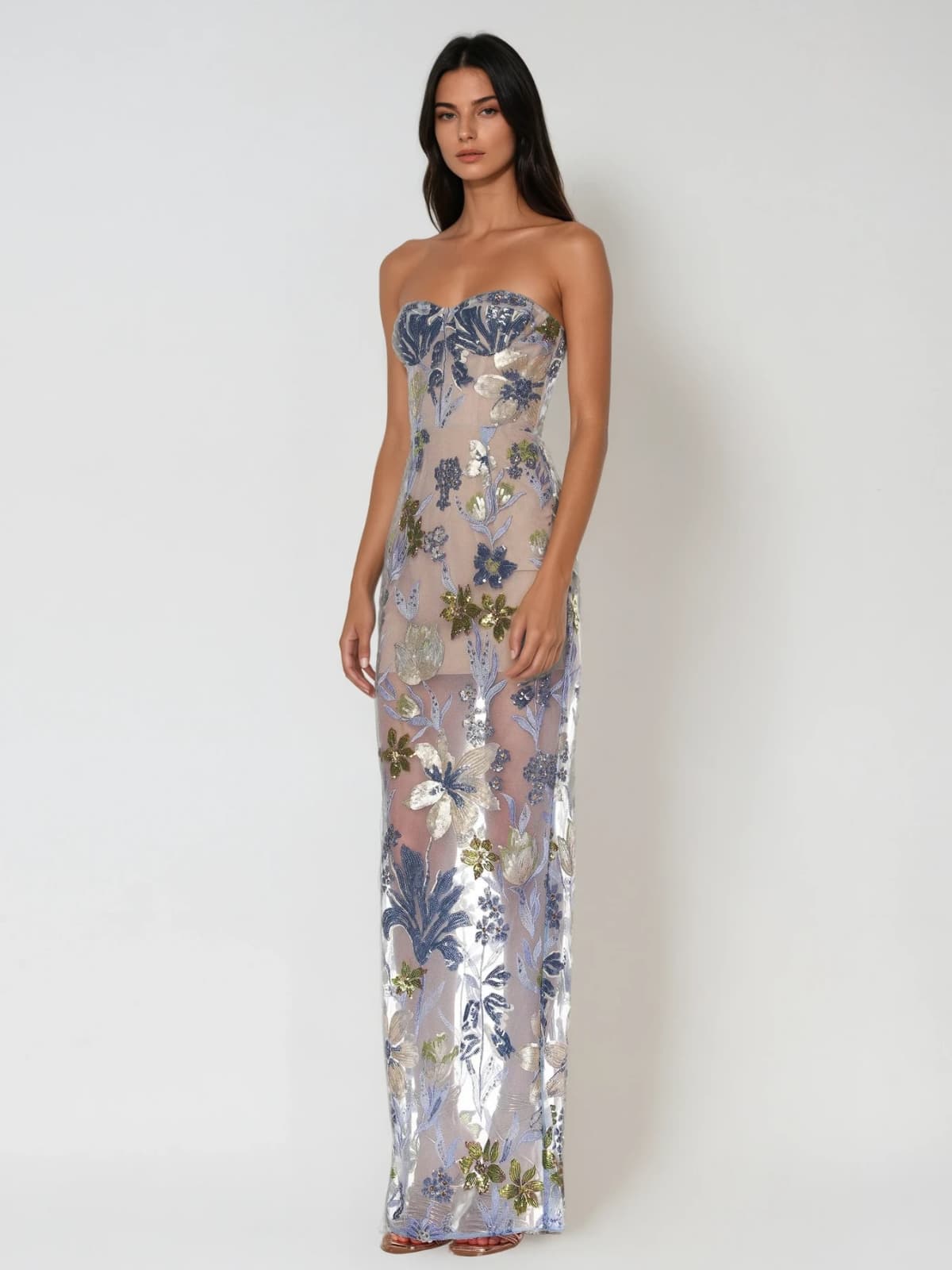 Nakoa Strapless Sequin Embroidered Maxi Dress In Blue - Image 2