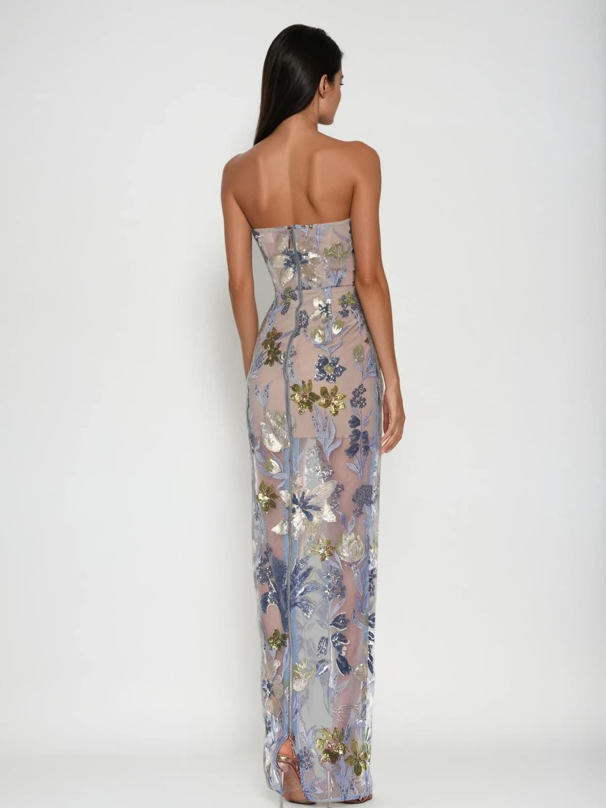 Nakoa Strapless Sequin Embroidered Maxi Dress In Blue - Image 3