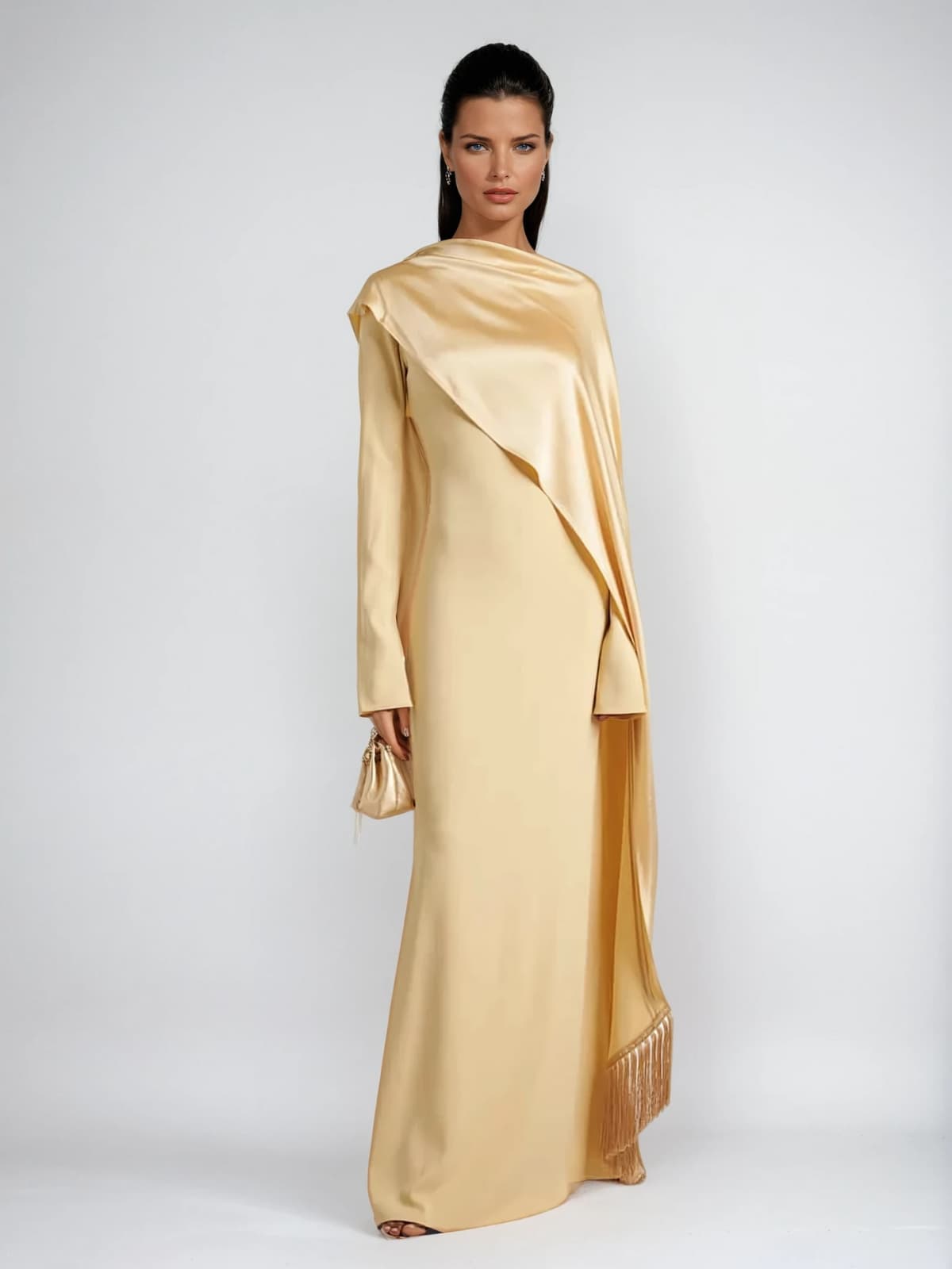 Nanotubix Cape Fringe Maxi Dress