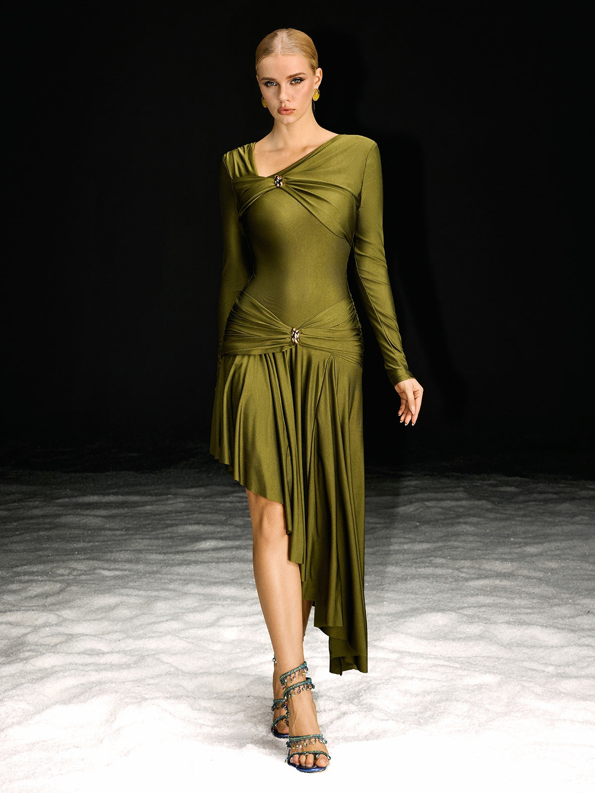 Nedelya Long Sleeve Draped Midi Dress - Image 2
