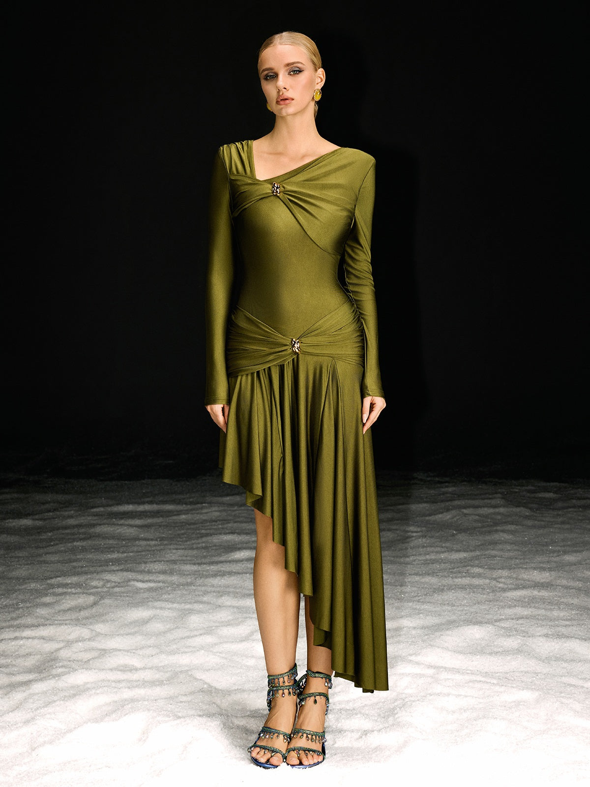 Nedelya Long Sleeve Draped Midi Dress - Image 4