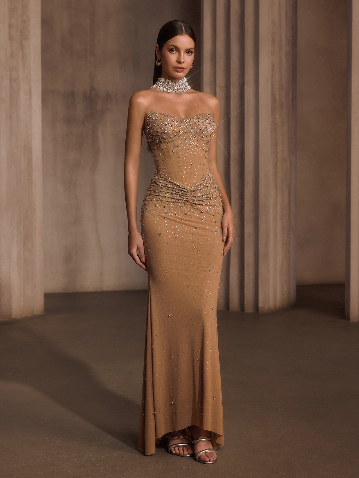 Nelyxor Strapless Rhinestone Corset Maxi Dress - Image 4