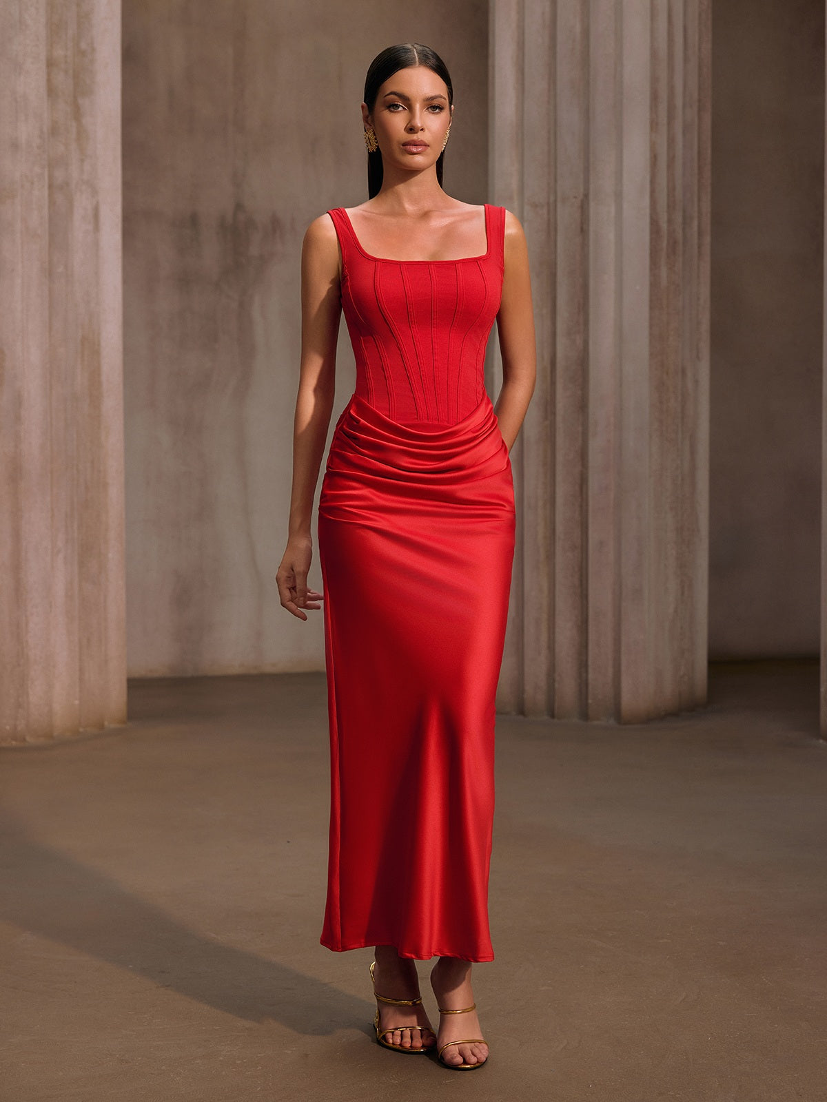 Nexilyx Corset Satin Maxi Dress - Image 4