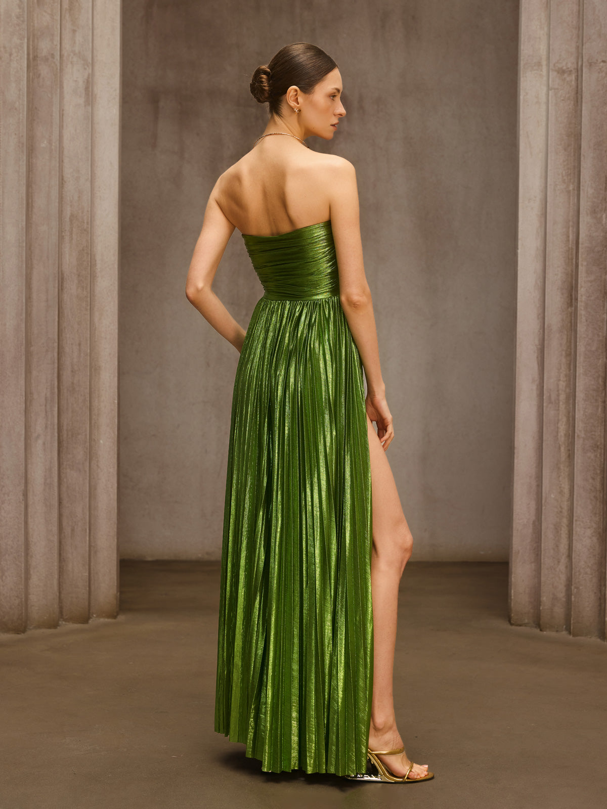 Nexirae Strapless Pleated Metallic Maxi Dress - Image 6