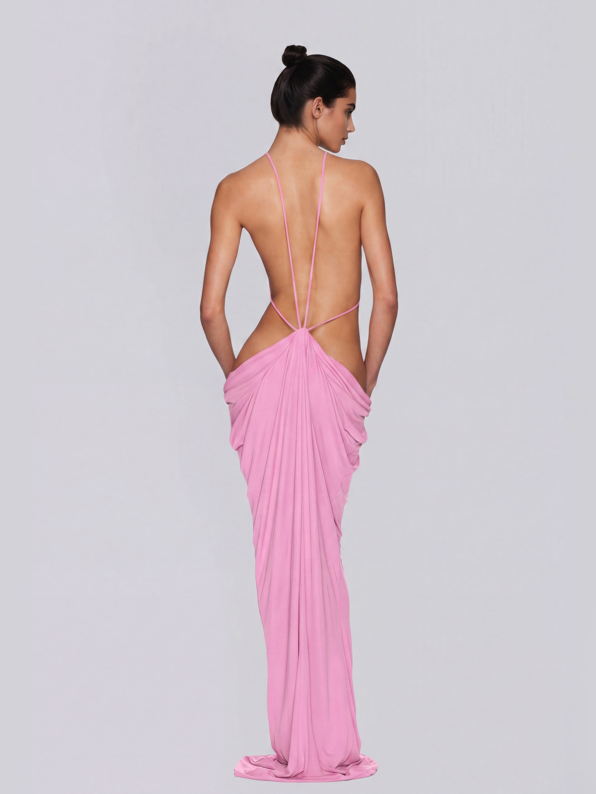 Norvalen Backless Cutout Draped Maxi Dress In Pink - Image 2