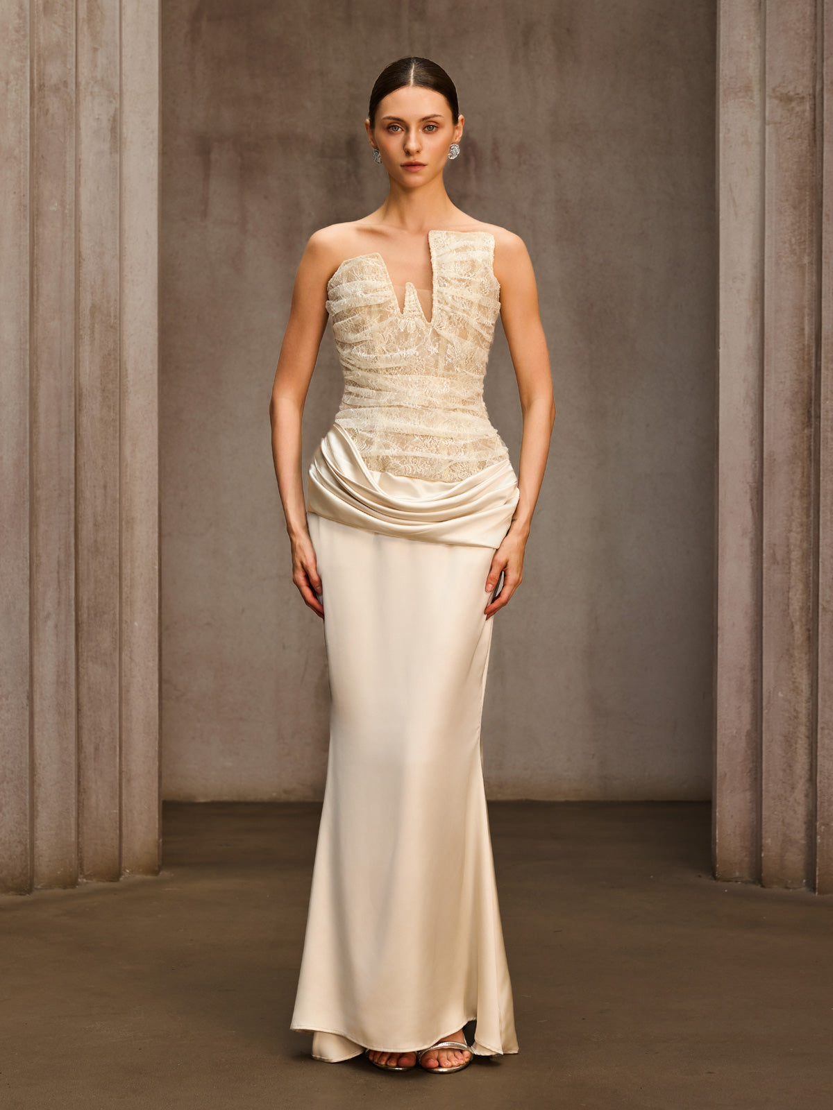 Nyrionyx Strapless Lace Draped Maxi Dress - Image 3