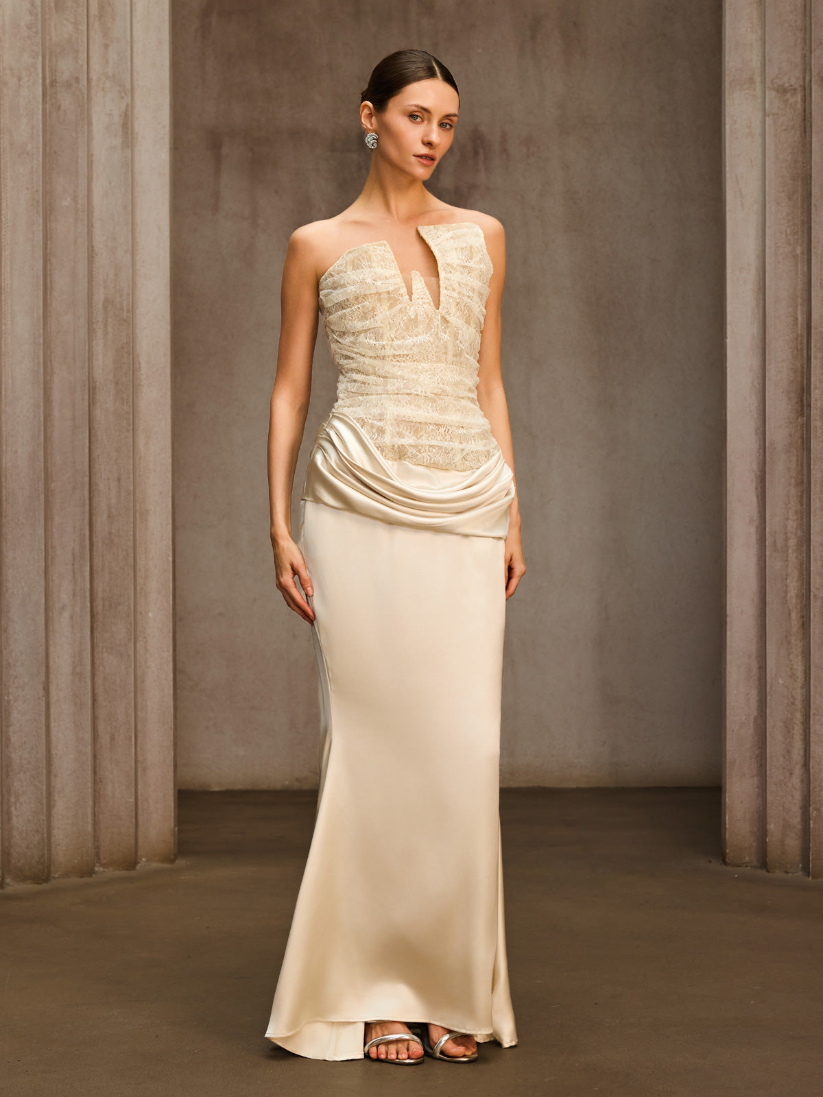 Nyrionyx Strapless Lace Draped Maxi Dress - Image 5