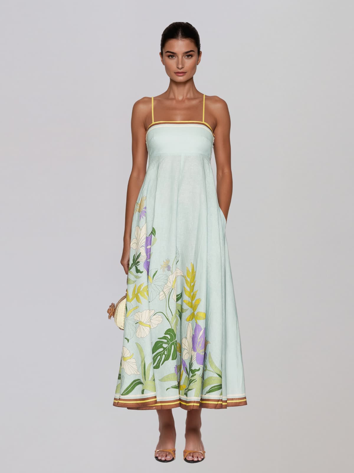 Orlaveric Spaghetti Floral Midi Dress