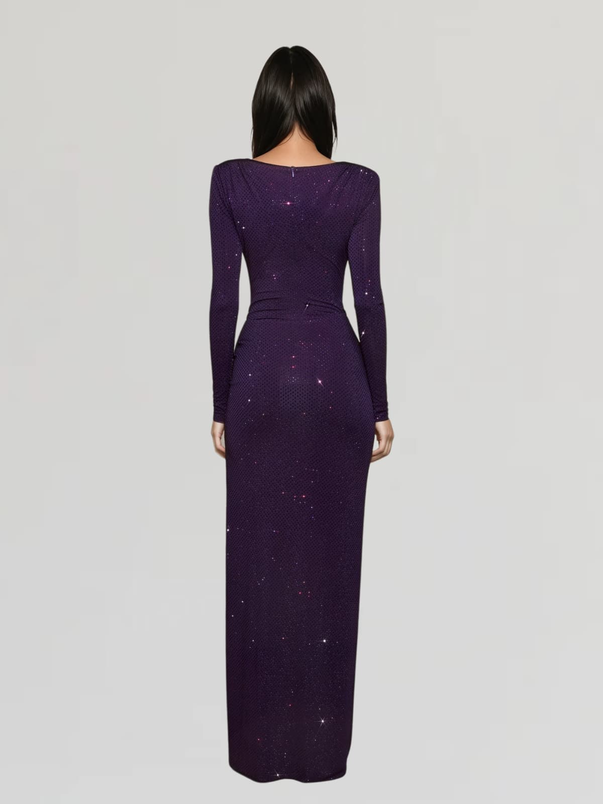 Oxavory Twisted Rhinestone Split Maxi Dress In Purple - Image 4