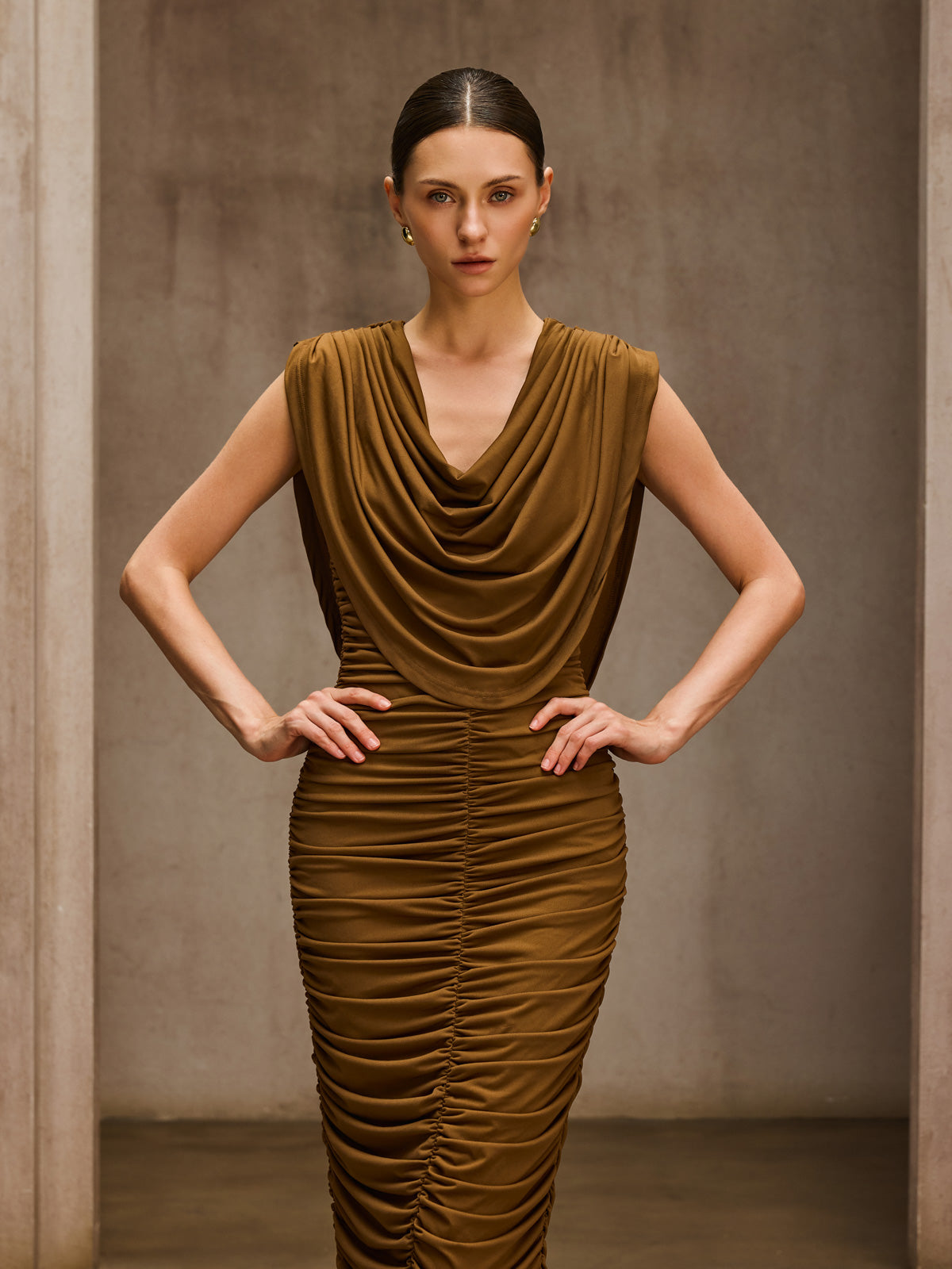 Pavryn Cowl Neck Ruched Maxi Dress - Image 2
