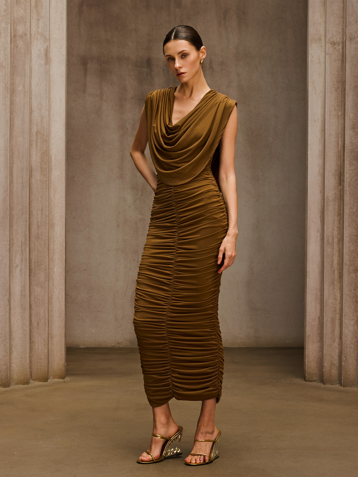 Pavryn Cowl Neck Ruched Maxi Dress - Image 4