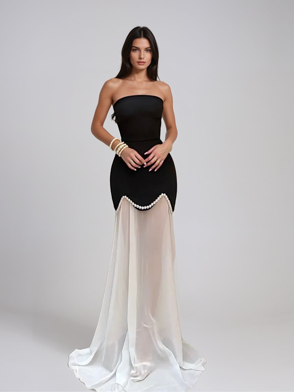 Qervion Strapless Pearl Bandage Dress Set