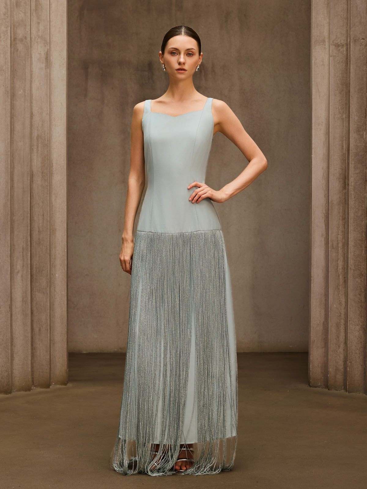 Qoralyth Sleeveless Fringe Maxi Dress - Image 3