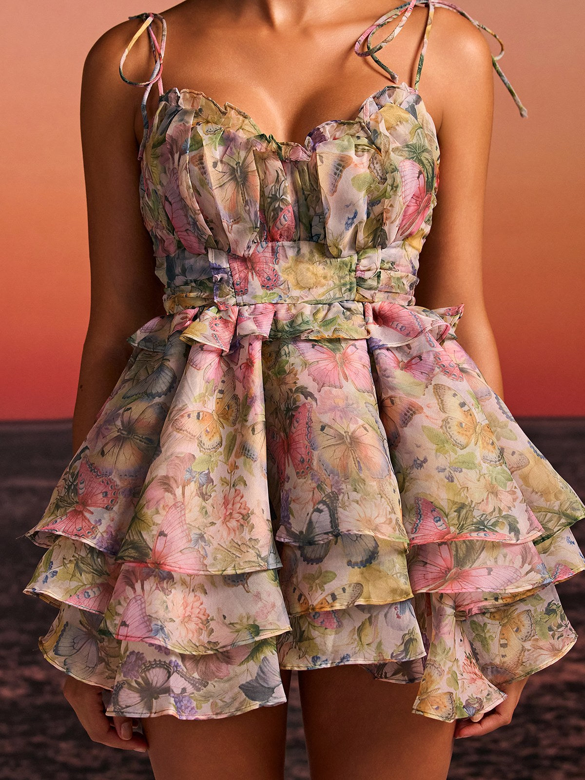 Quarn Lace Up Butterfly Printed Mini Dress - Image 7
