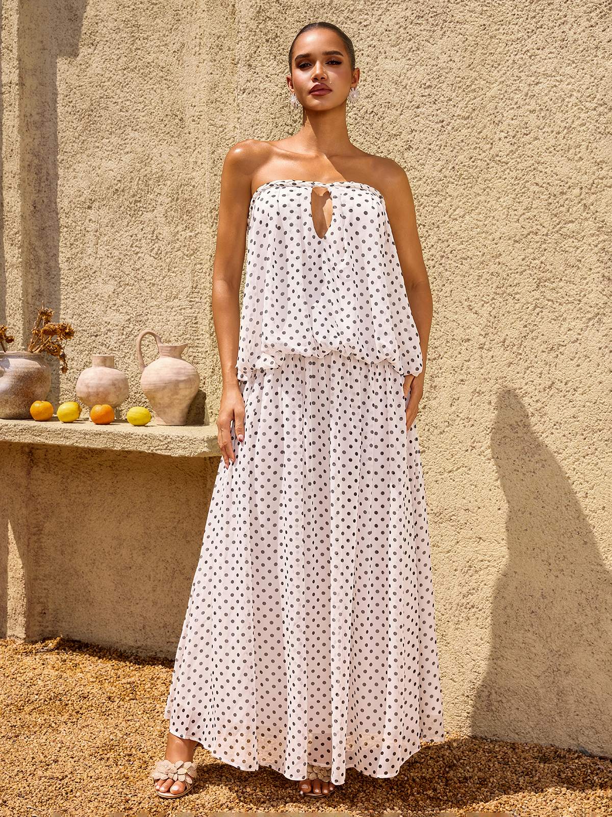 Quorvane Strapless Dot Maxi Dress