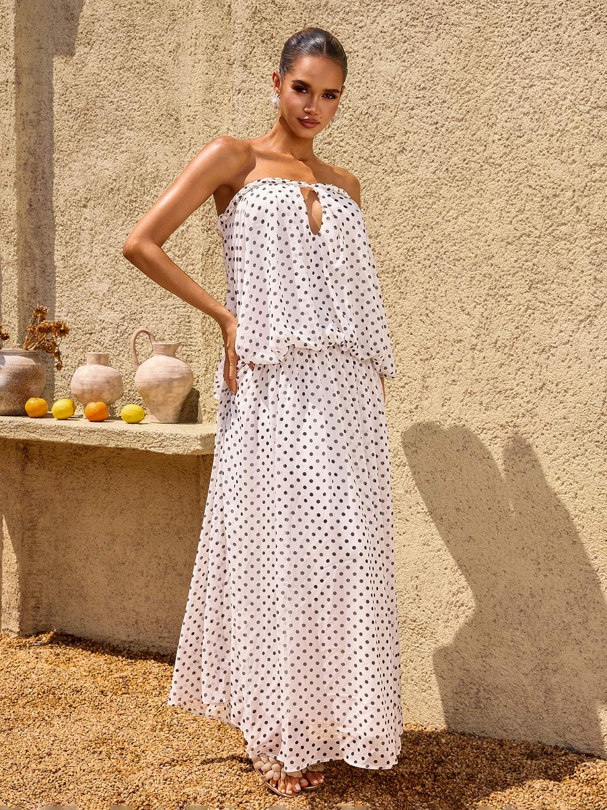 Quorvane Strapless Dot Maxi Dress - Image 4