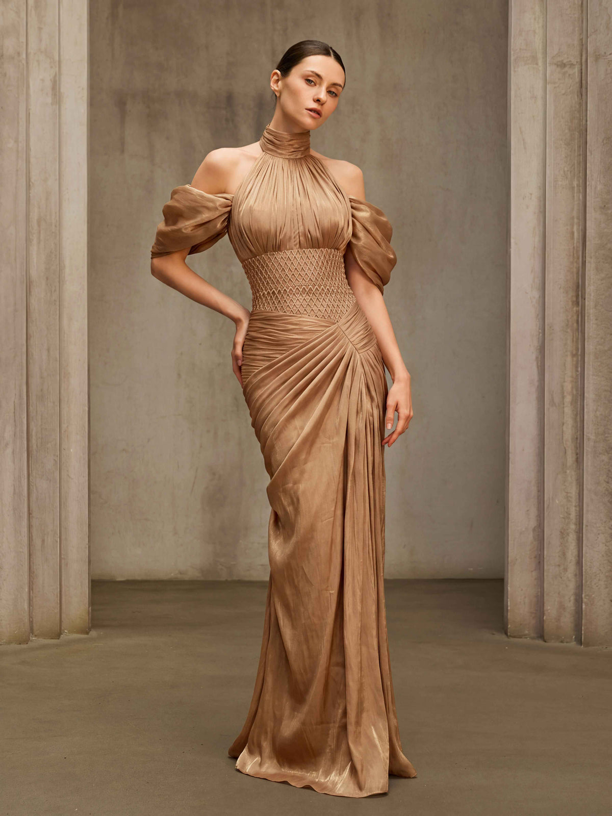Quorvelis Halterneck Ruched Maxi Dress