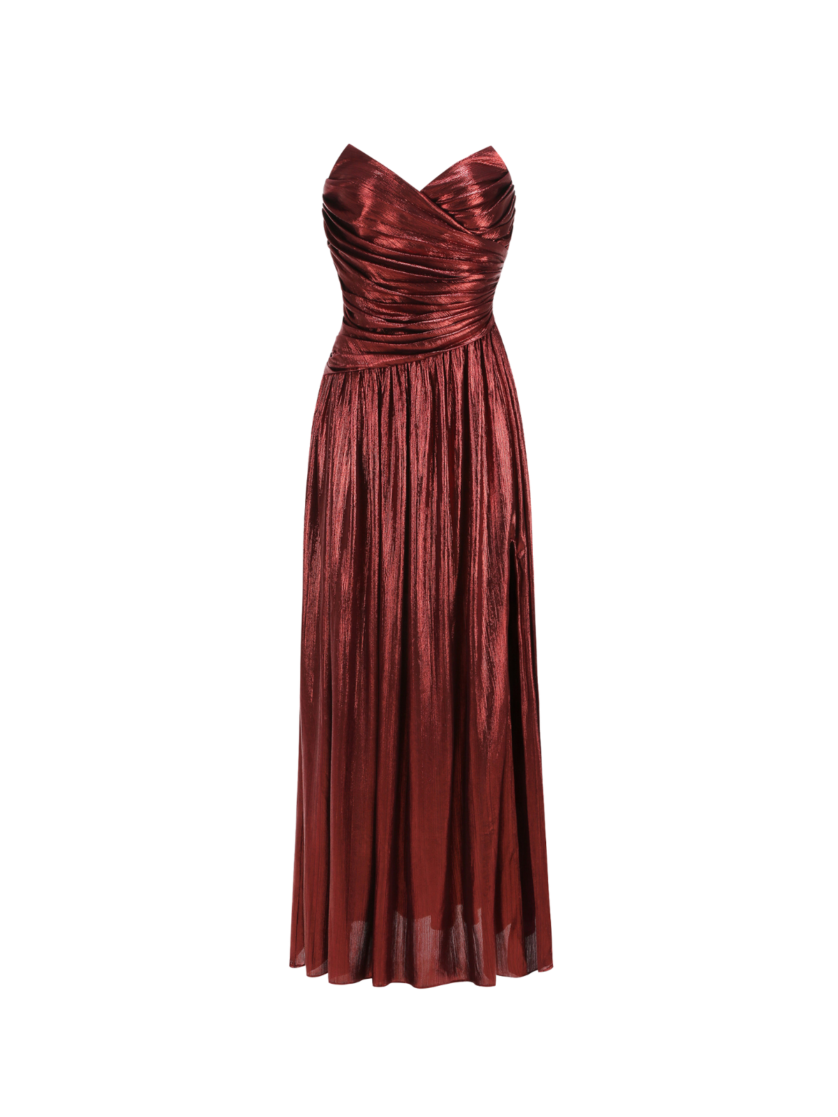 Quvory Strapless Split Metallic Maxi Dress In Wine - Image 8