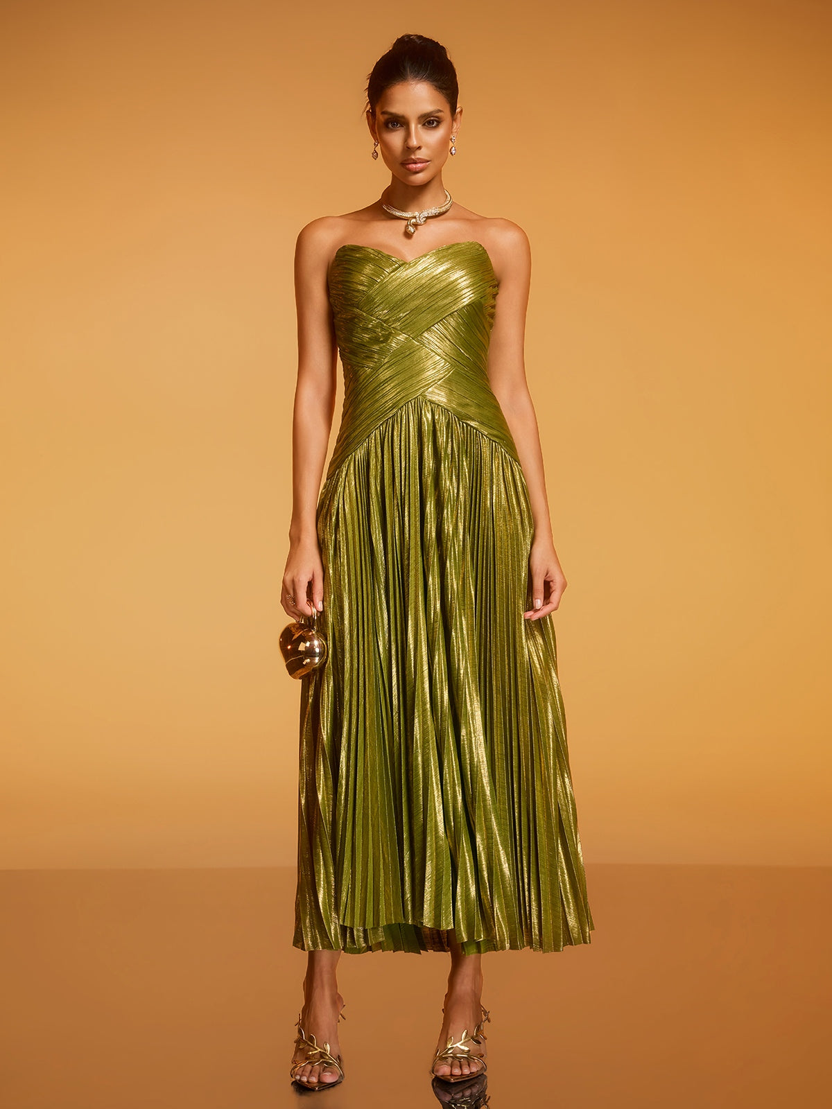 Quvory Strapless Split Pleated Maxi Dress