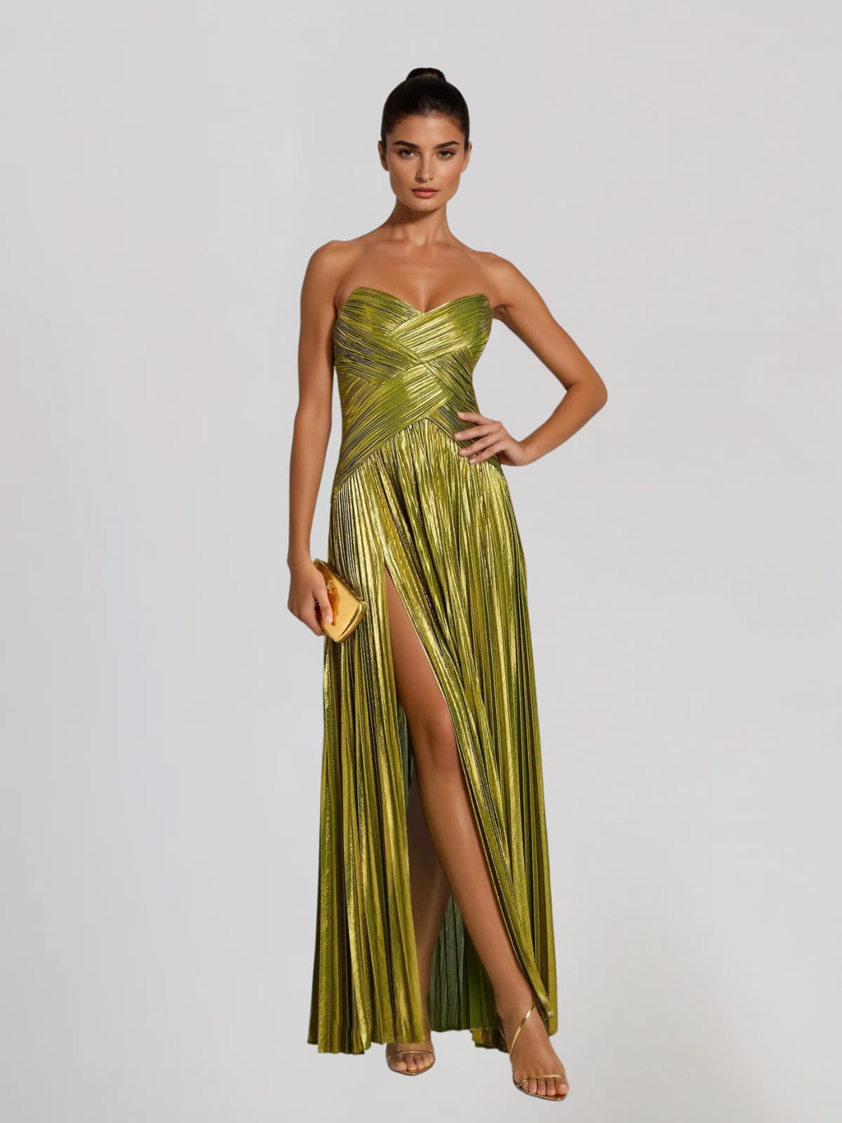 Quvory Strapless Split Pleated Maxi Dress