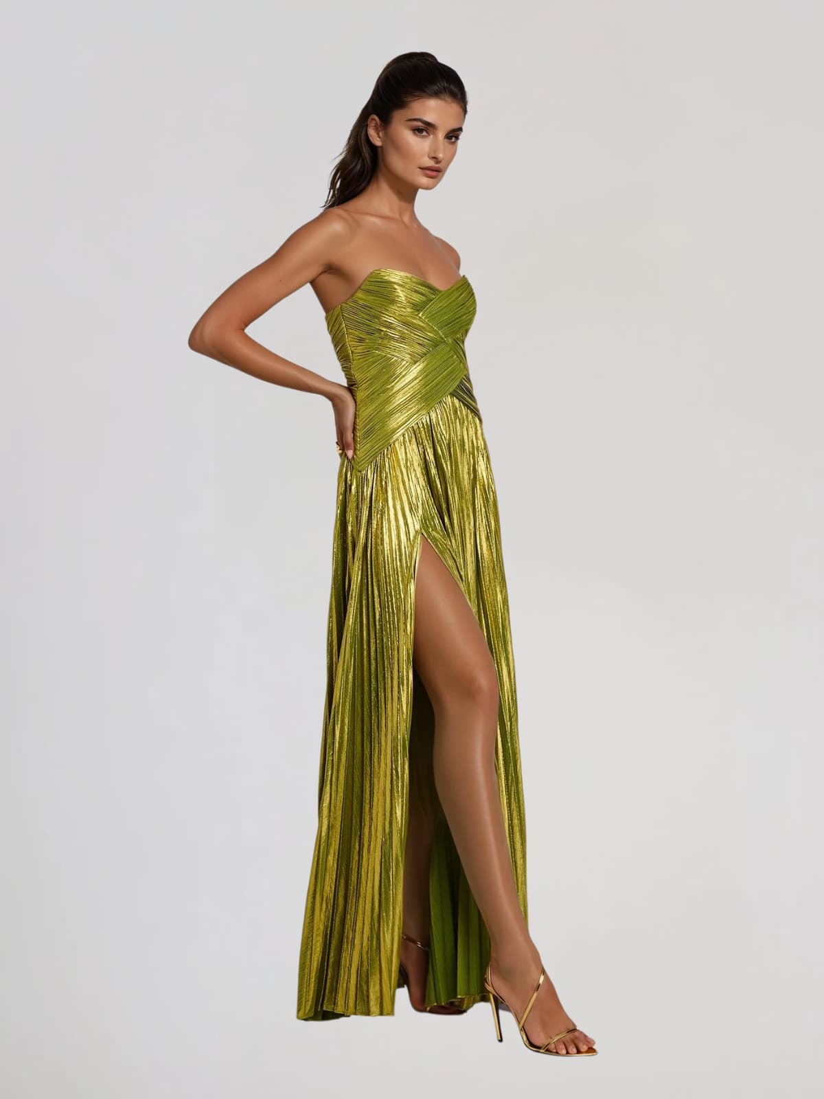 Quvory Strapless Split Pleated Maxi Dress - Image 2