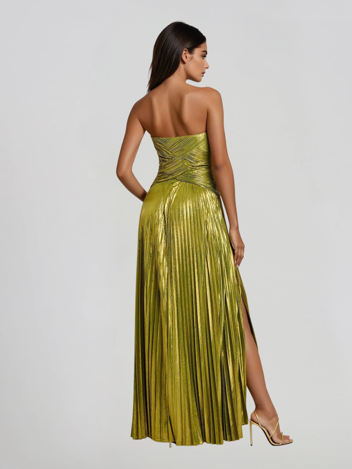 Quvory Strapless Split Pleated Maxi Dress - Image 4