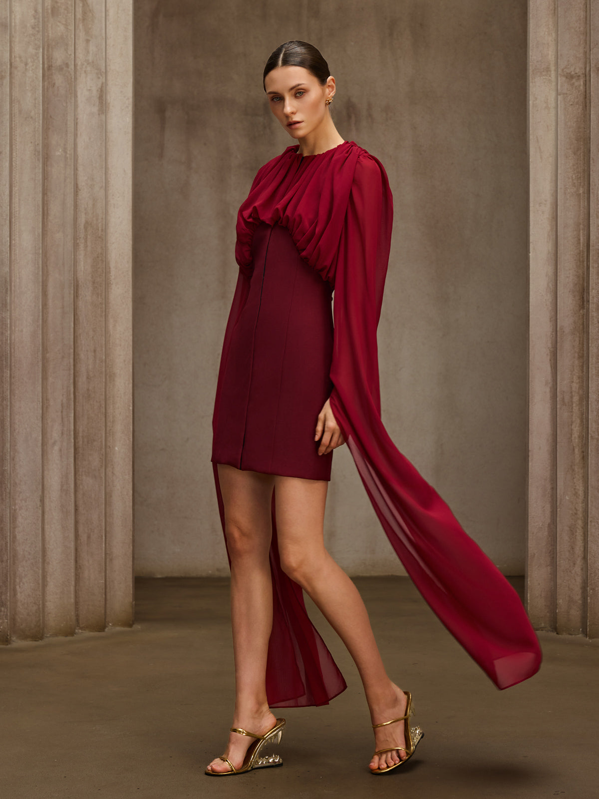 Qythera Cape Sleeve Ruched Mini Dress - Image 4
