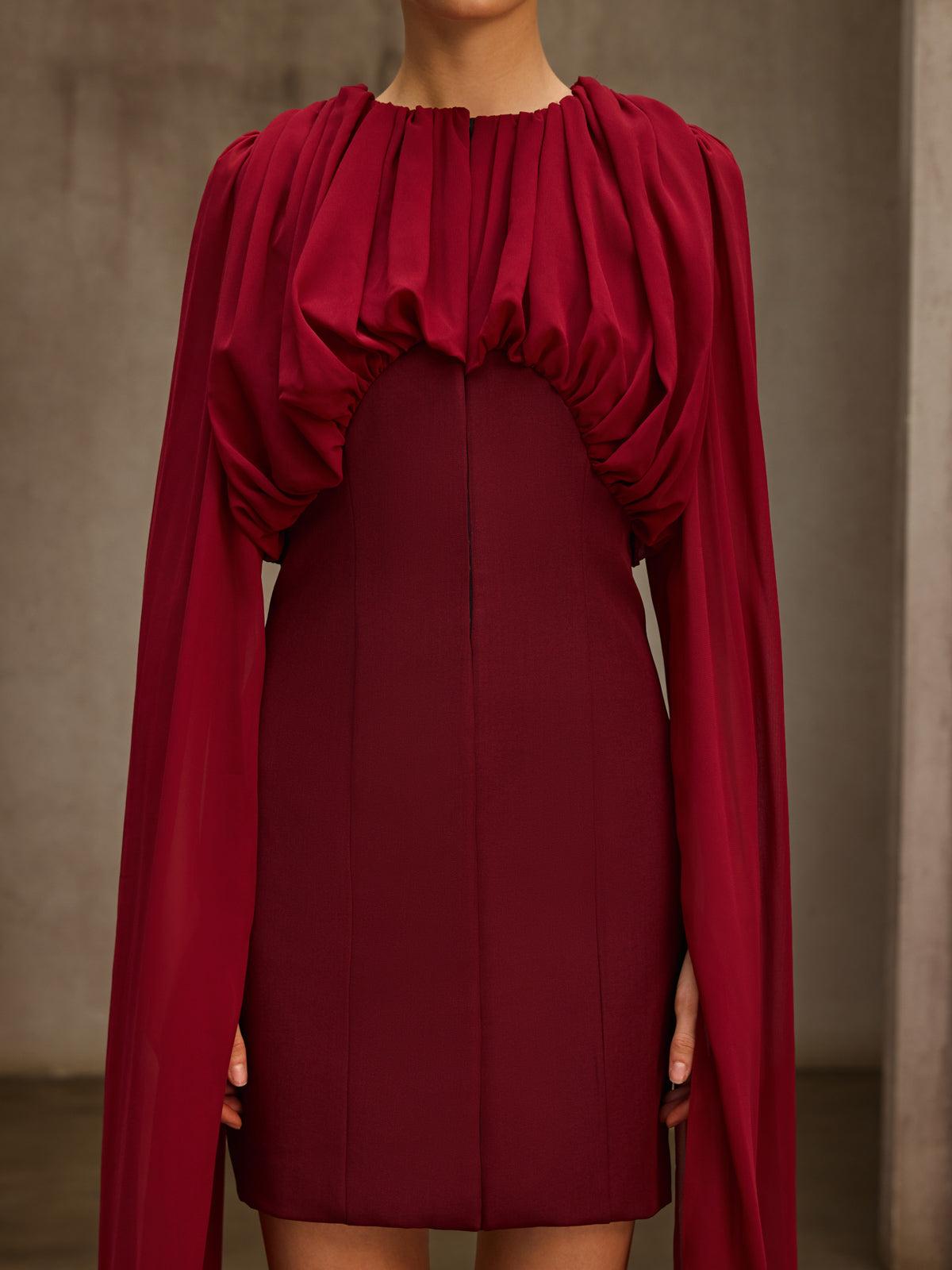 Qythera Cape Sleeve Ruched Mini Dress - Image 6