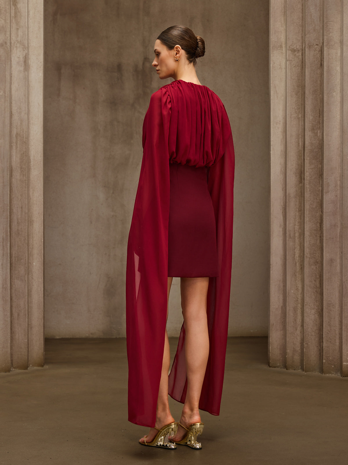 Qythera Cape Sleeve Ruched Mini Dress - Image 7