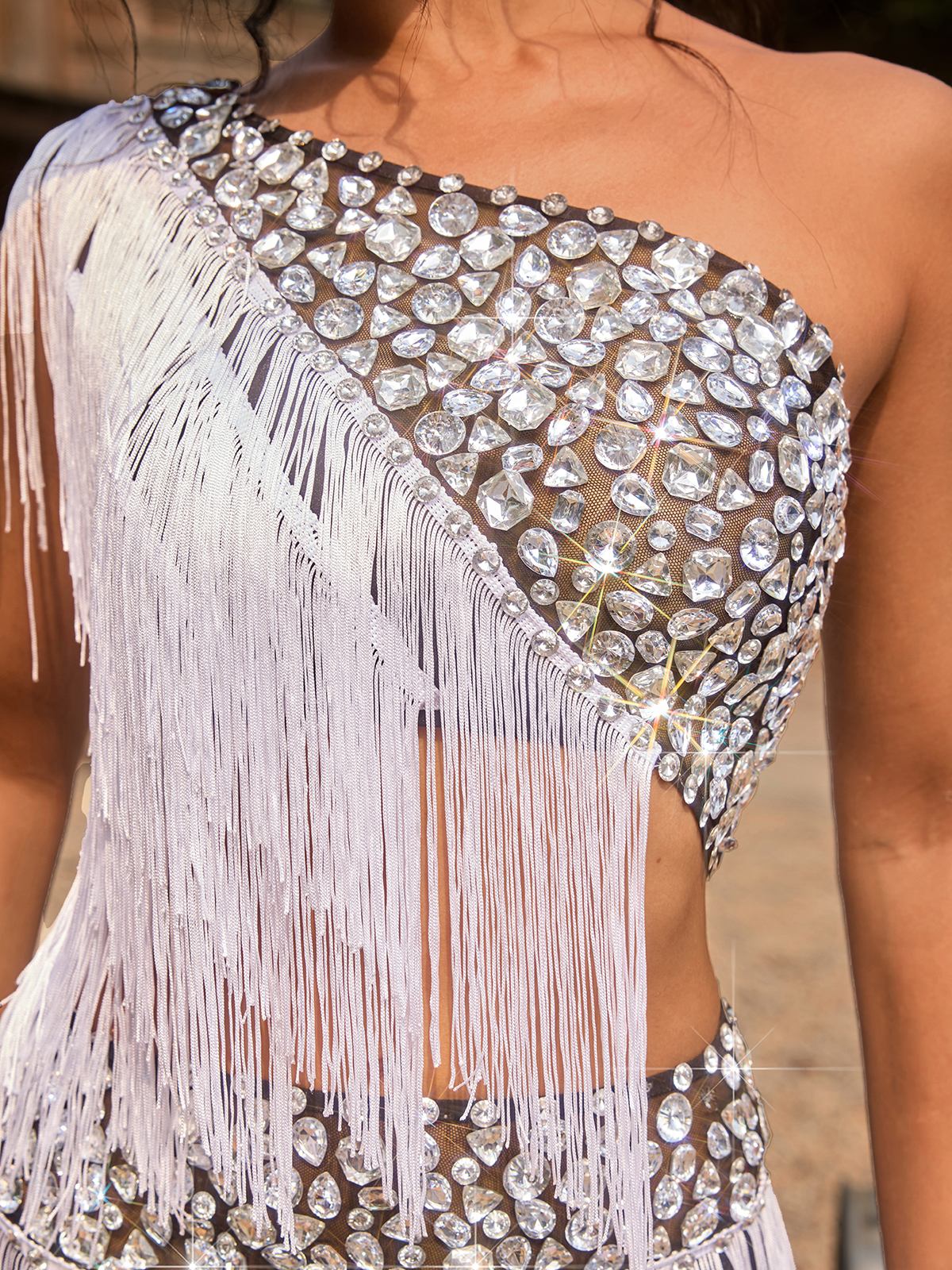 Raveth One Shoulder Diamond Fringe Bodysuit - Image 6