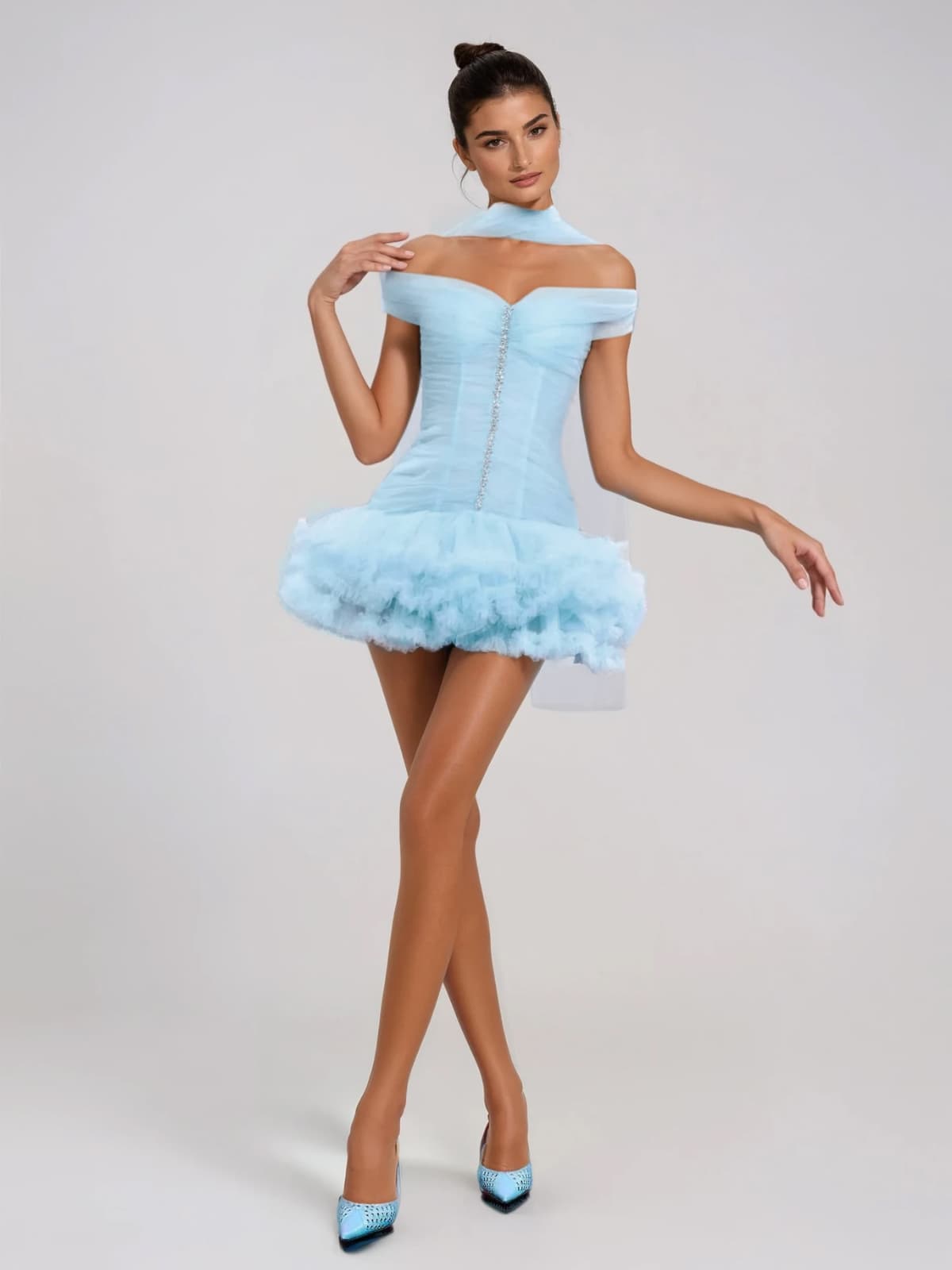 Ravion Off Shoulder Tulle Mini Dress