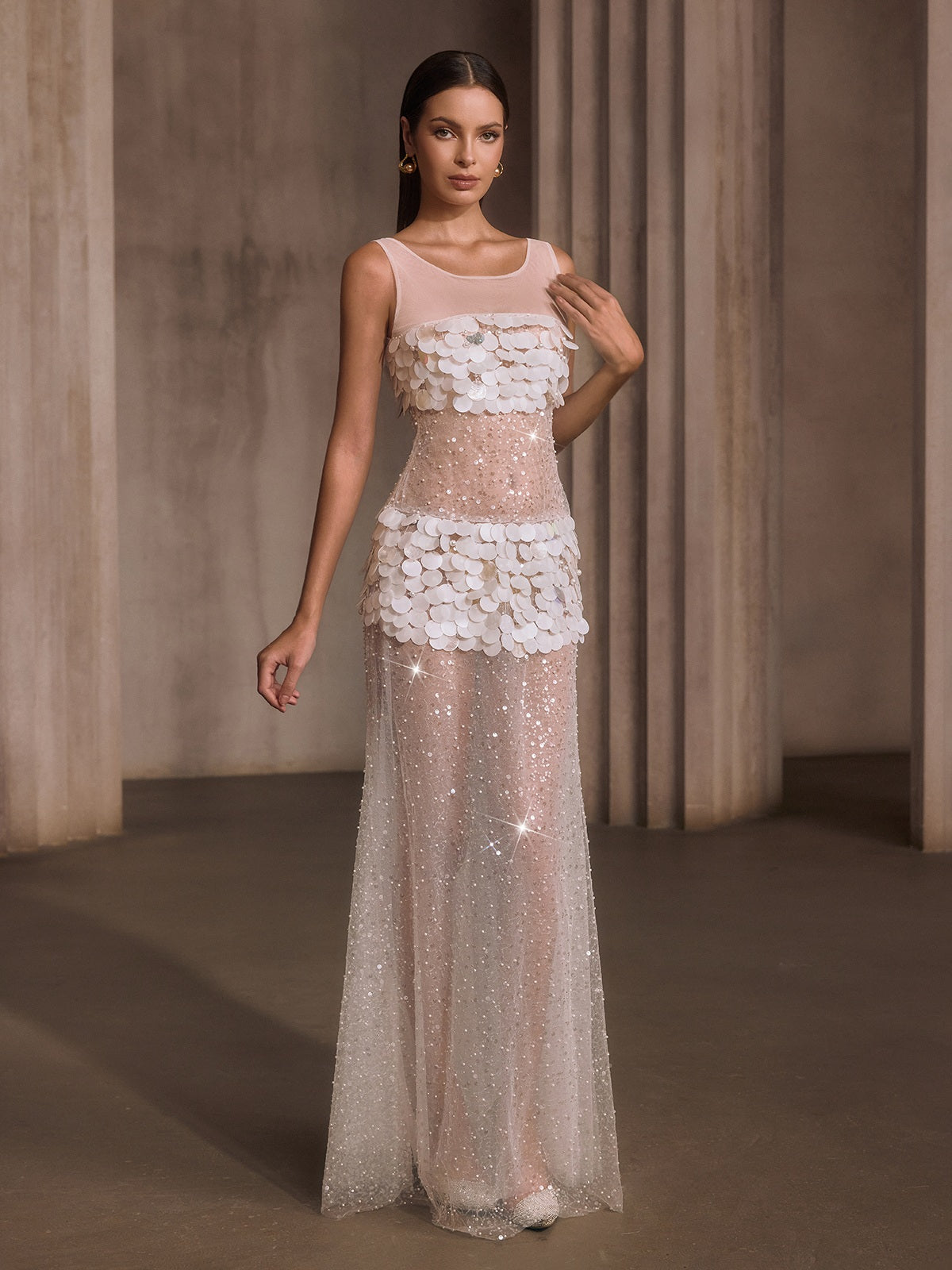 Relyxyn Pearl Sequin Mesh Maxi Dress - Image 2